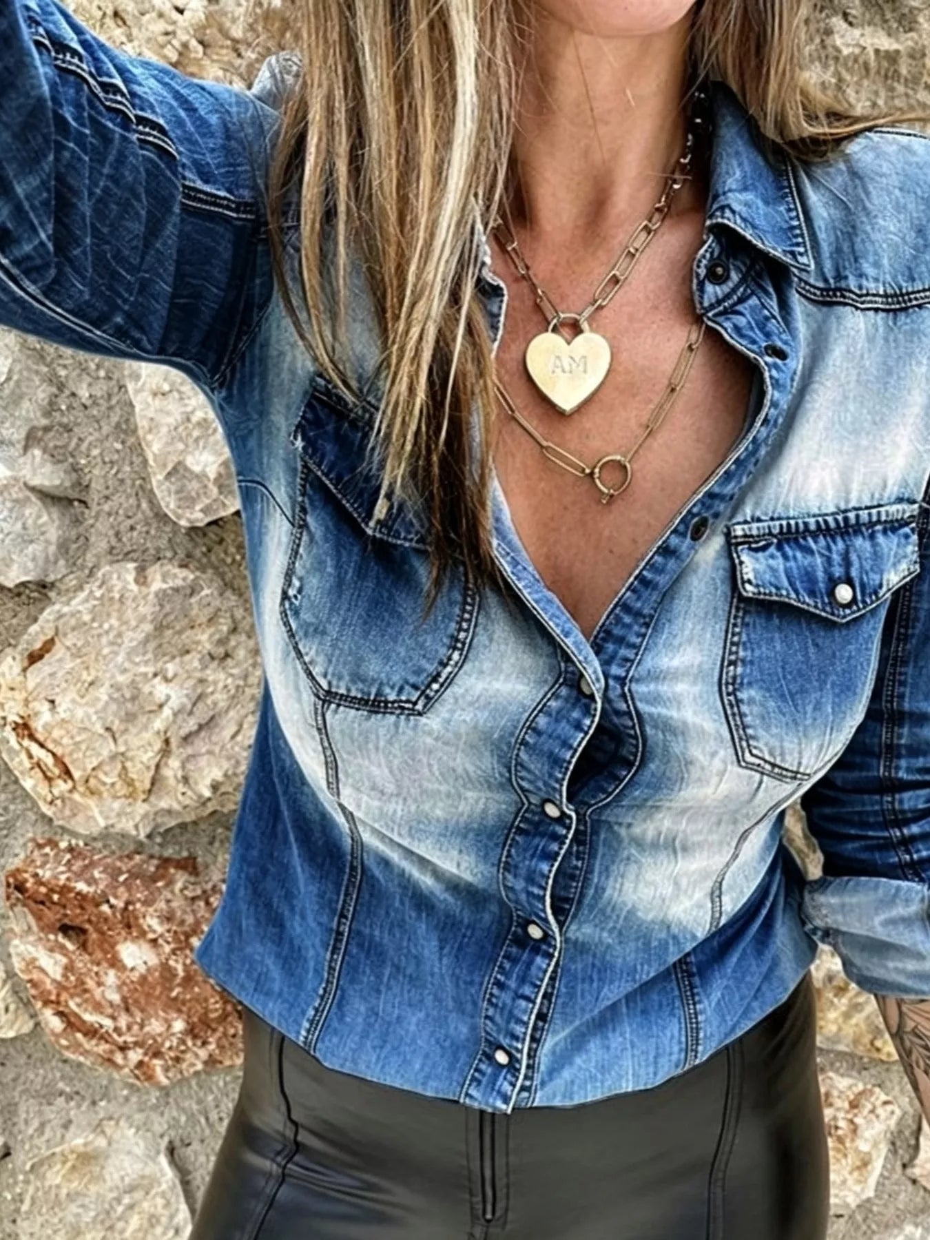 Vintage Wash Button Up Denim Shirt Secondary image