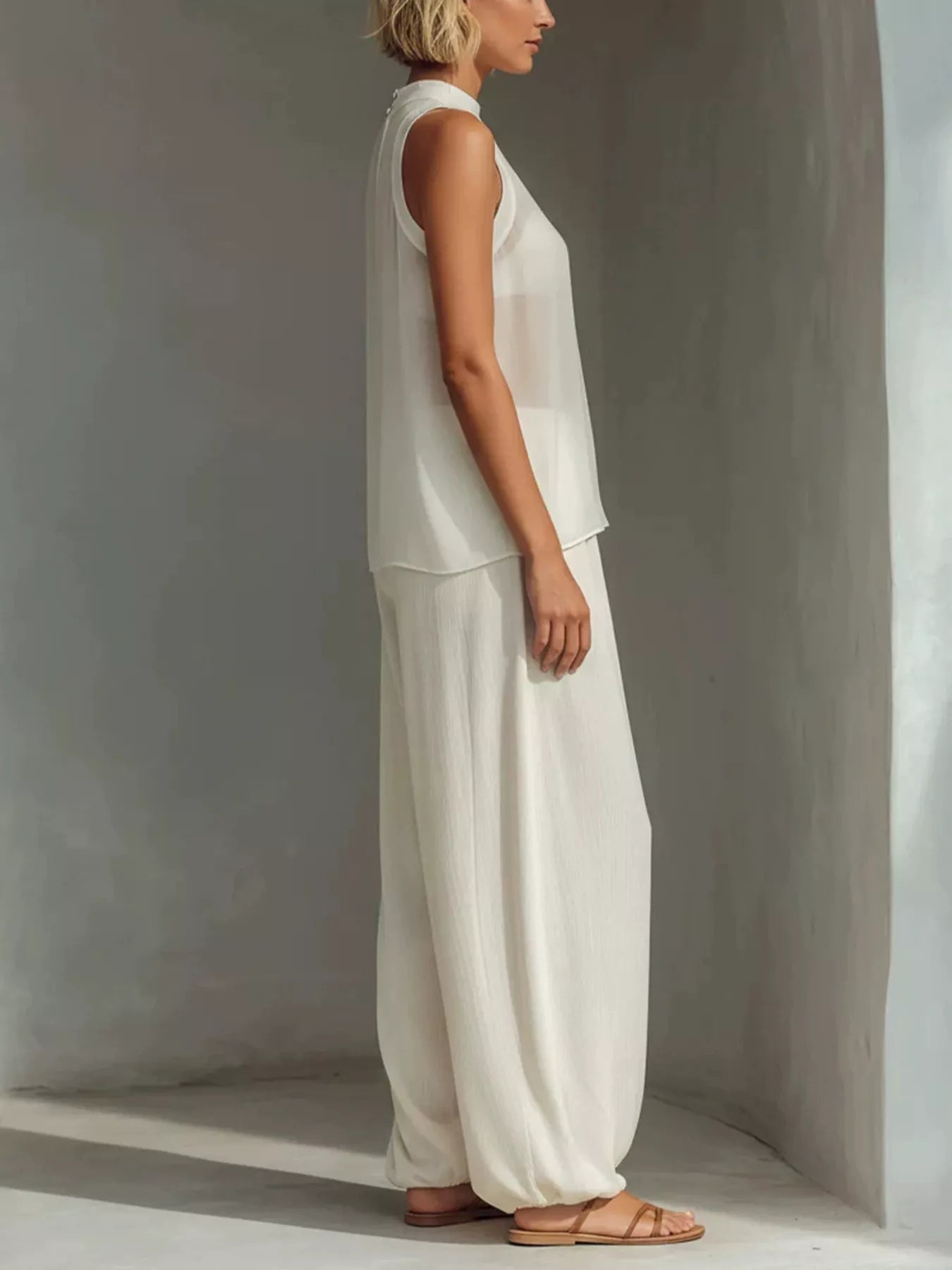 Full Size Sheer Sleeveless Top and Wide-Leg Pants Set Plus Size Secondary image