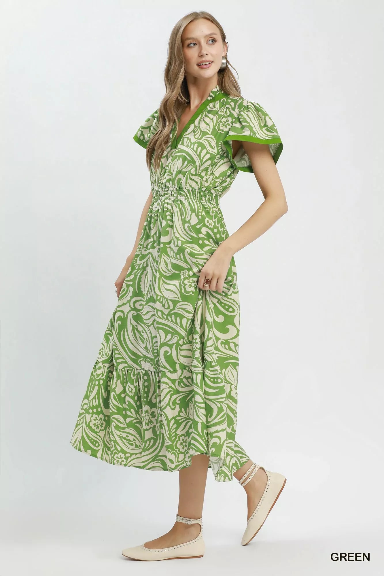 Umgee Paisley Print Midi Dress with Side Pockets Secondary image