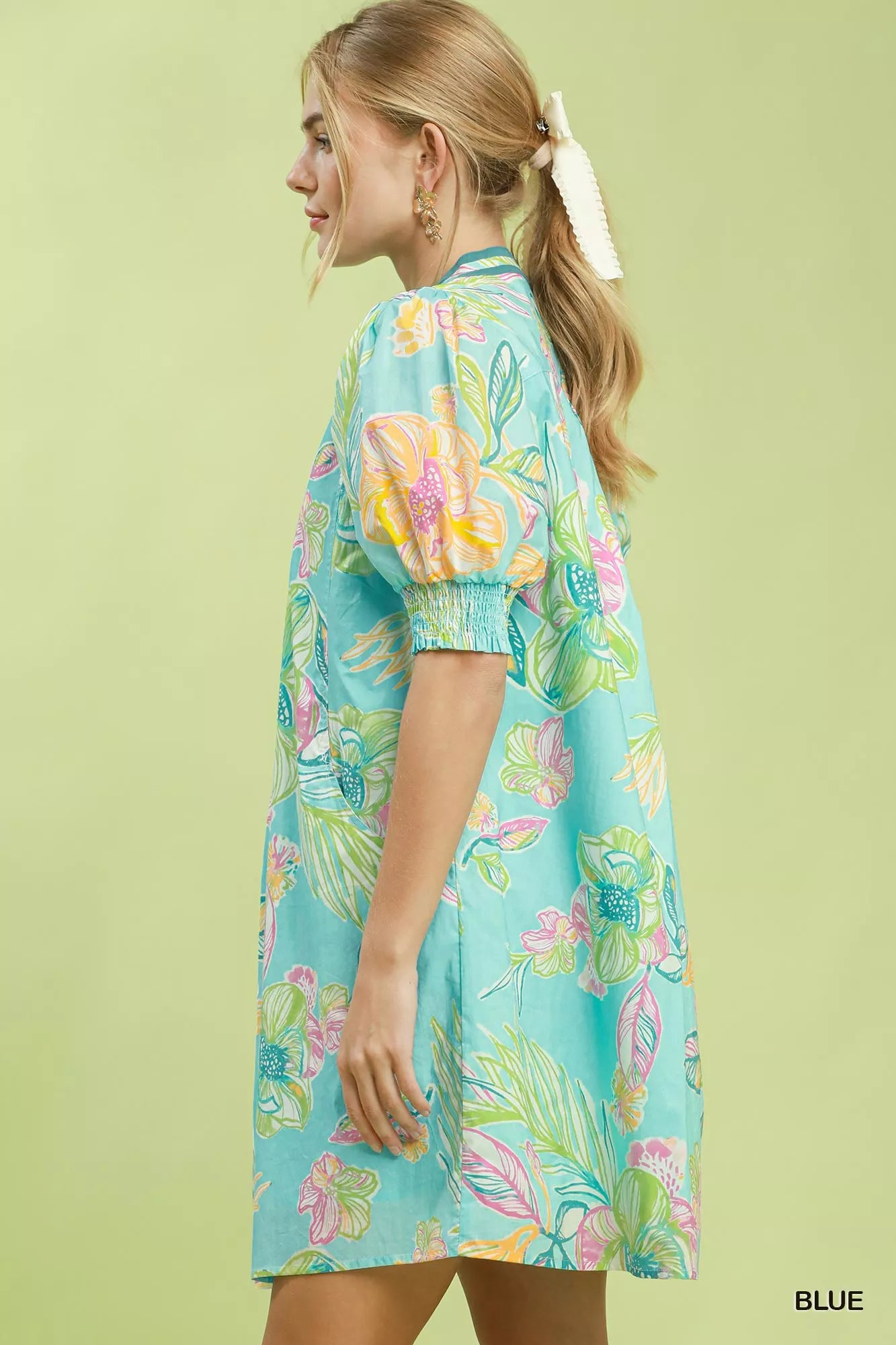 Umgee Botanical Print Dress with Smocked Cuffs Secondary image
