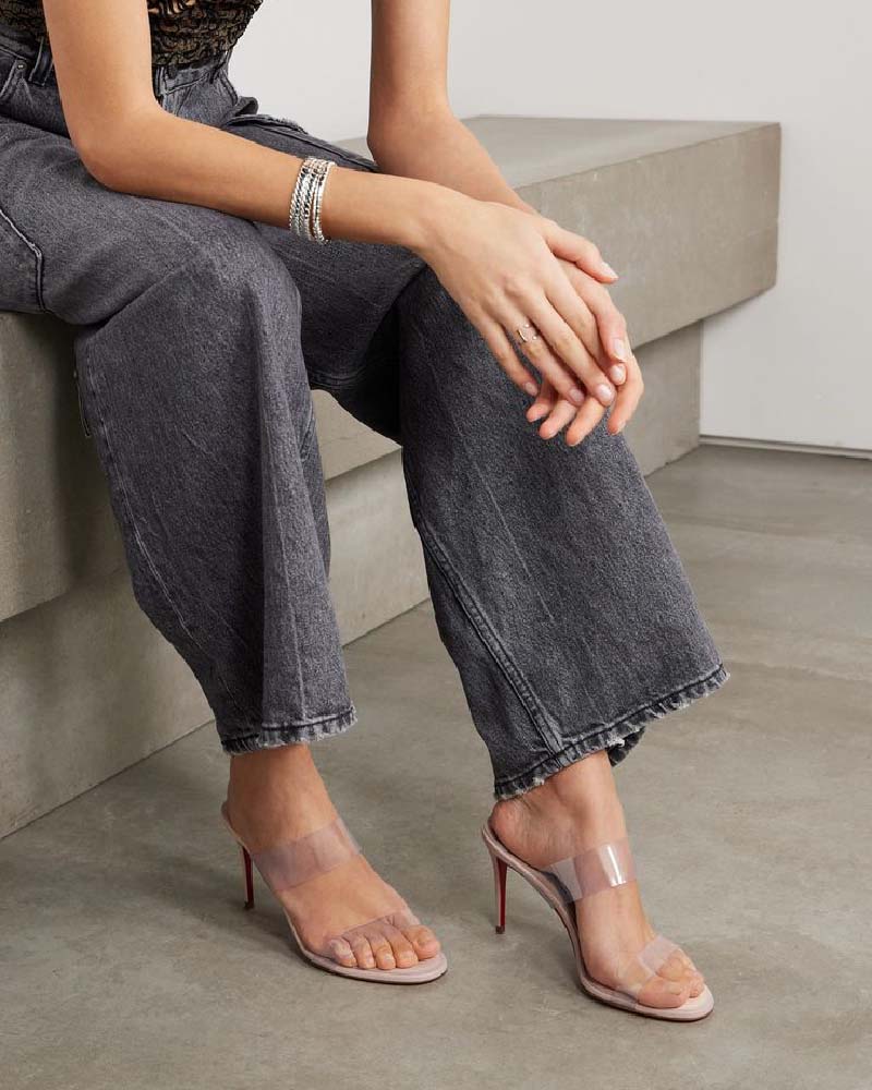 Clear Red Sole Double Strap Stiletto Heel Sandals