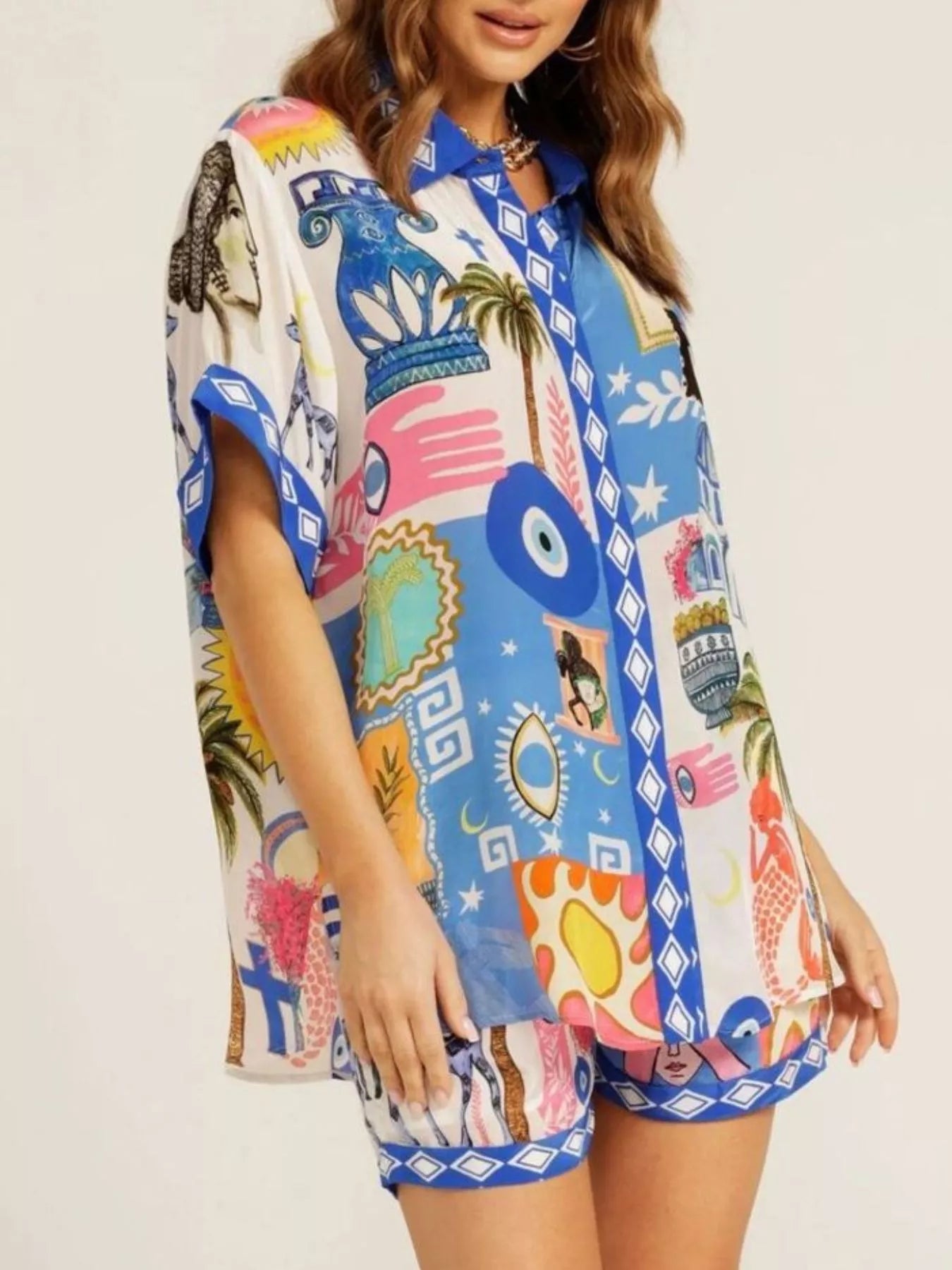 Printed Button-Down Shirt and Shorts Set Secondary image