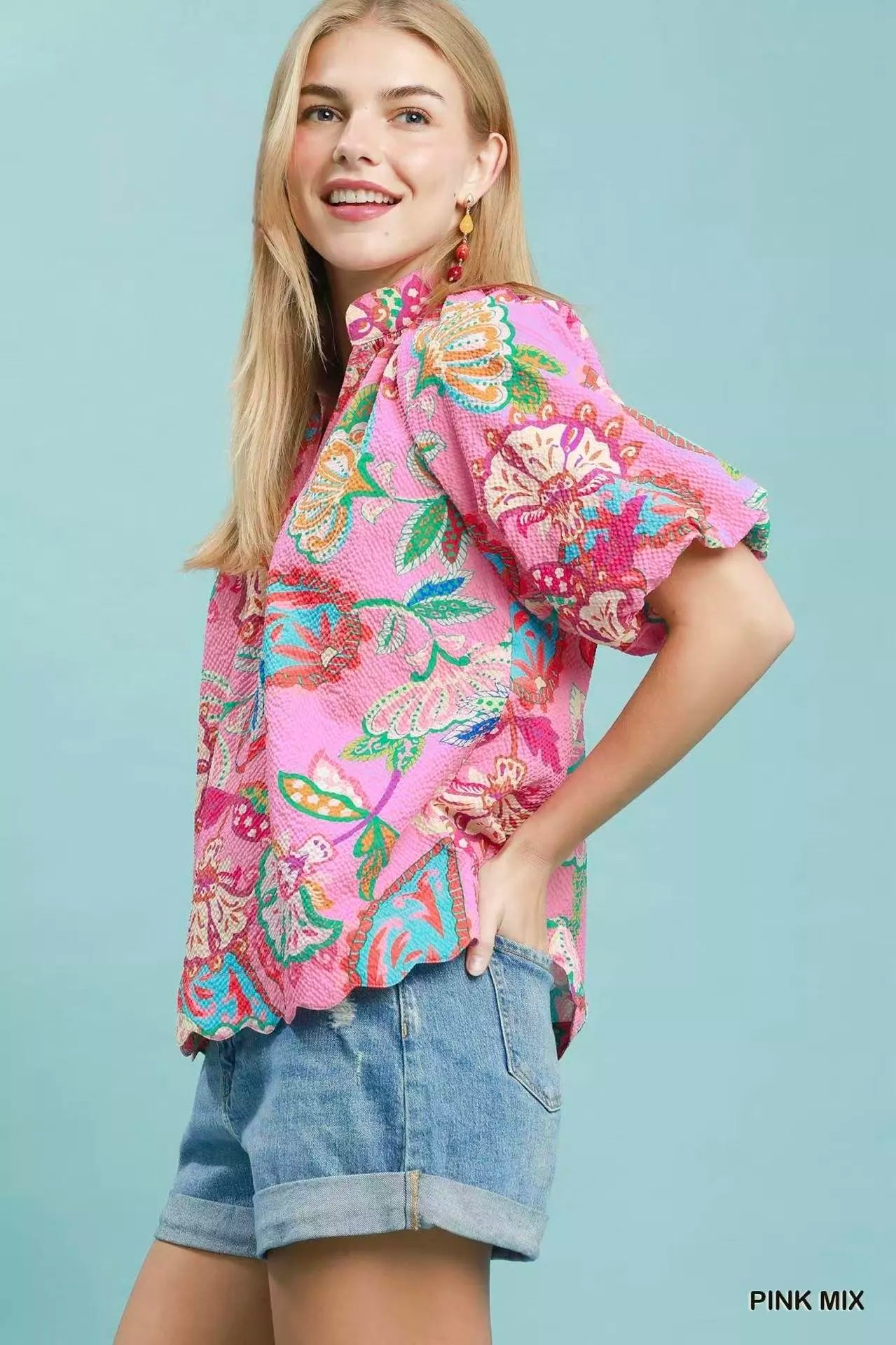 Umgee Mix Floral Print Scallop Hem Blouse Secondary image