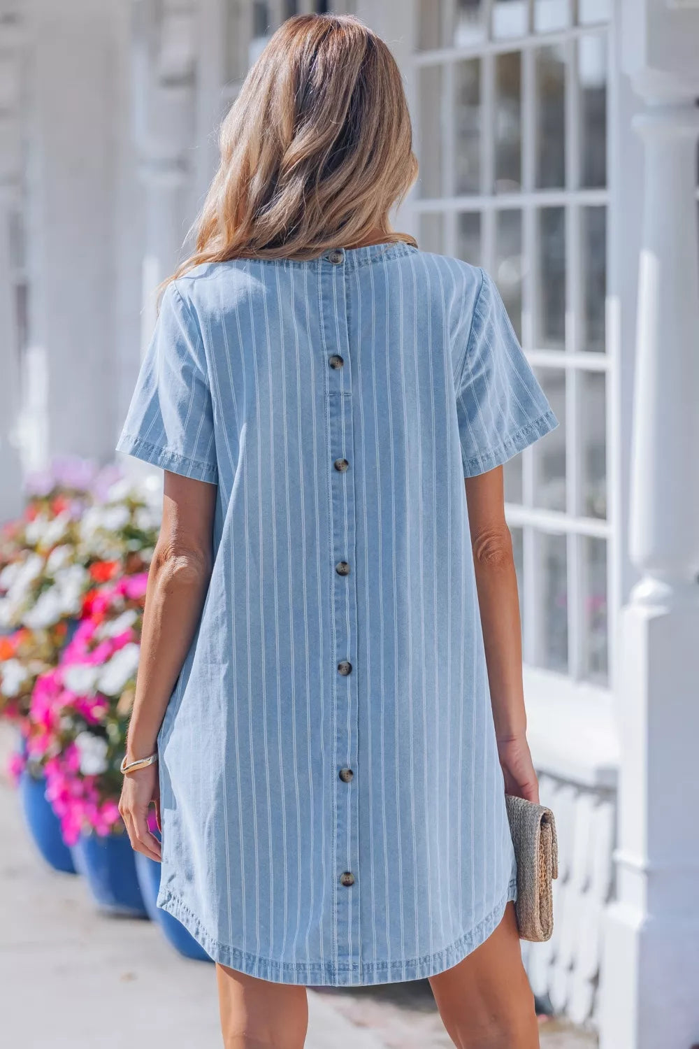Stripe Buttoned Back T-Shirt Denim Mini Dress Secondary image