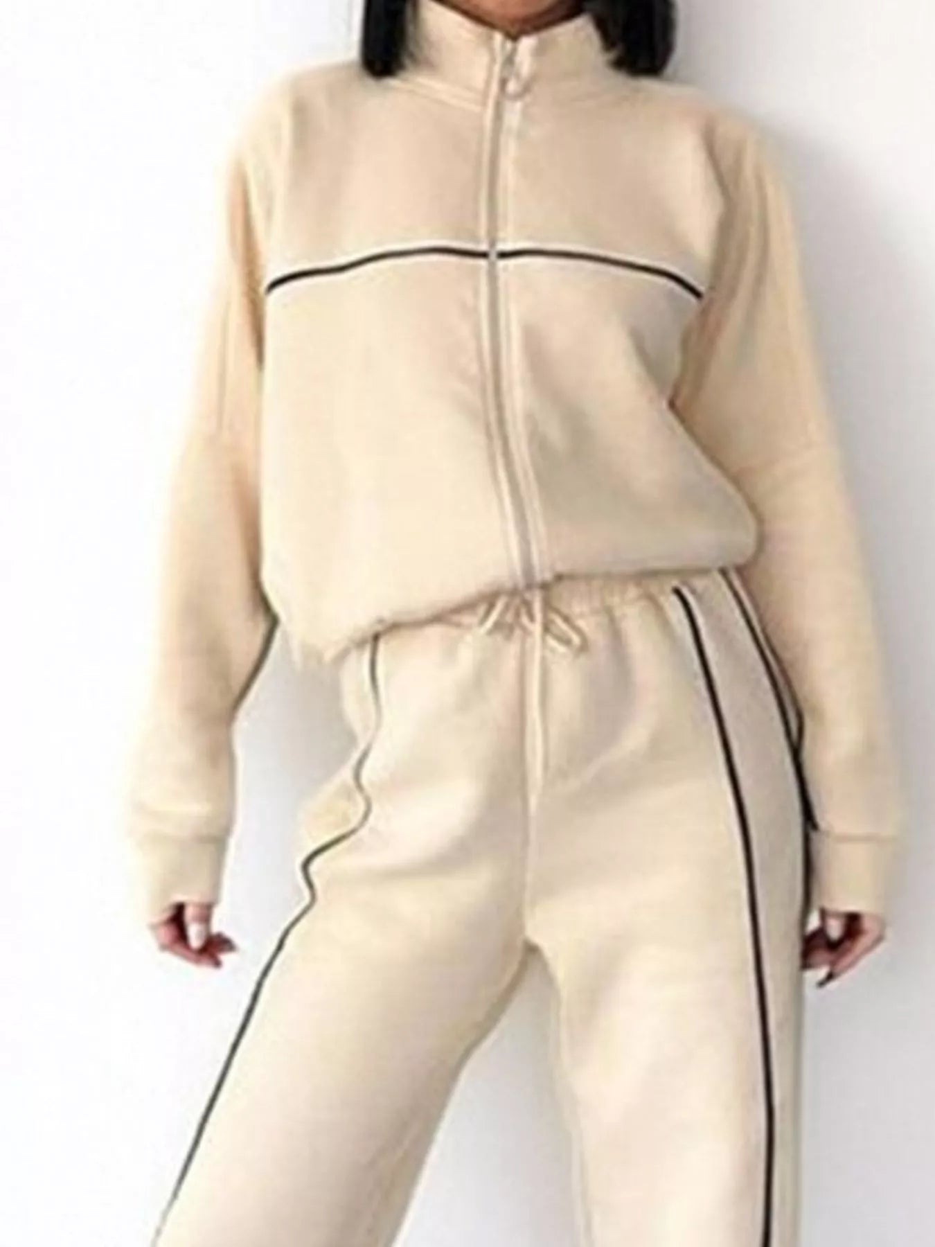 Full Size Zip Up Long Sleeve Top and Pants Set Plus Size Secondary image