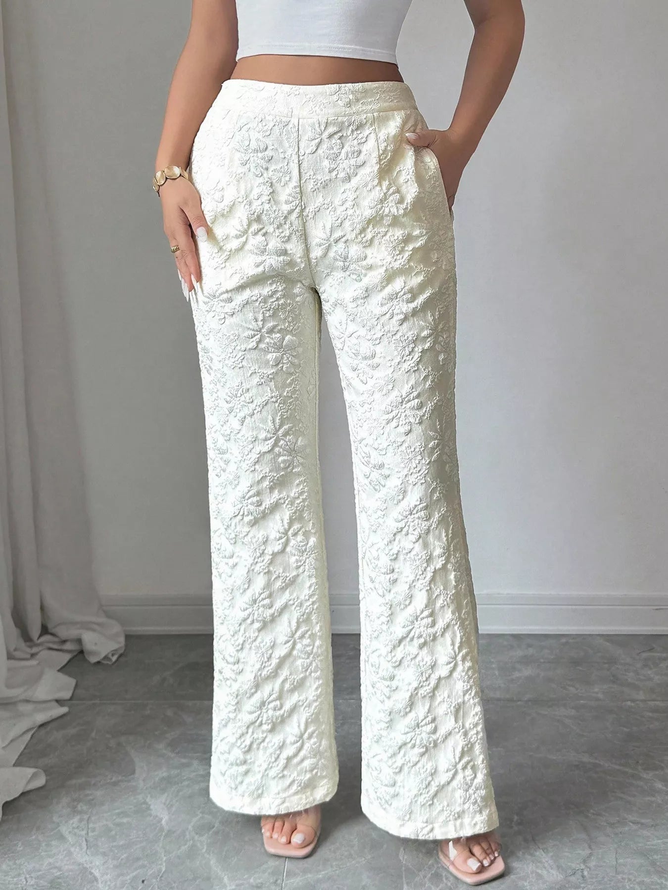 Floral Textured Wide-Leg Pants Secondary image