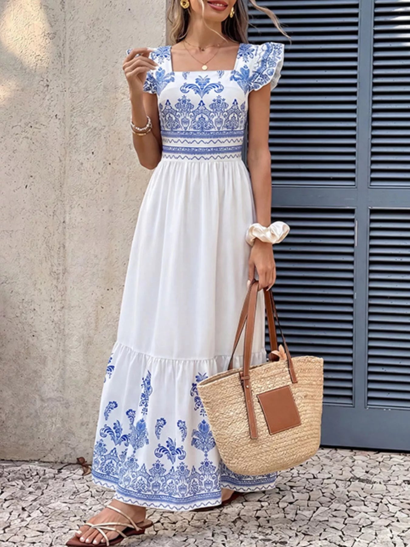 Printed Square Neck Maxi Dress Secondary image