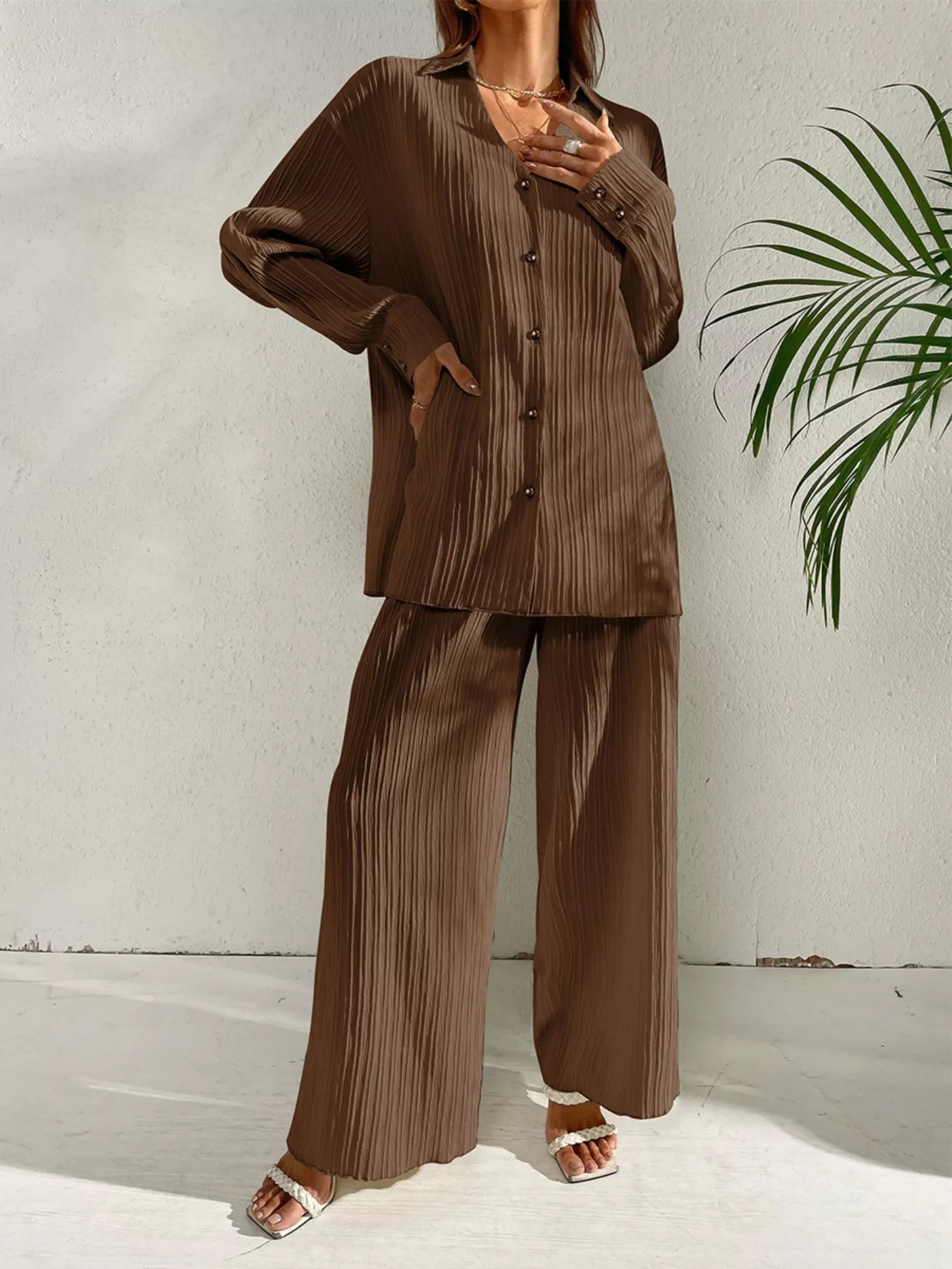Long Sleeve Shirt & Wide Leg Pants Set Secondary image