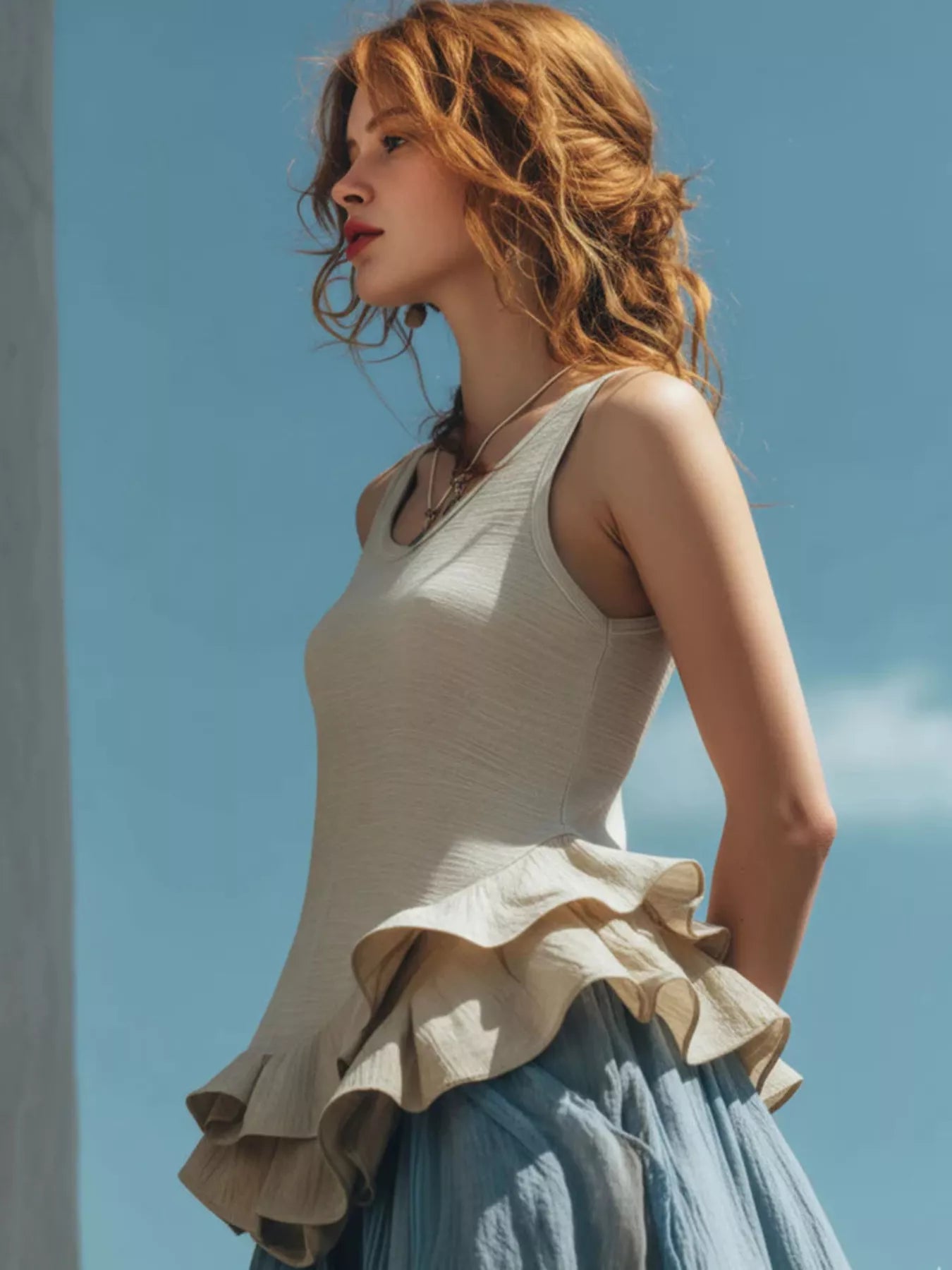 Ruffled Hem Round Neck Tank Secondary image