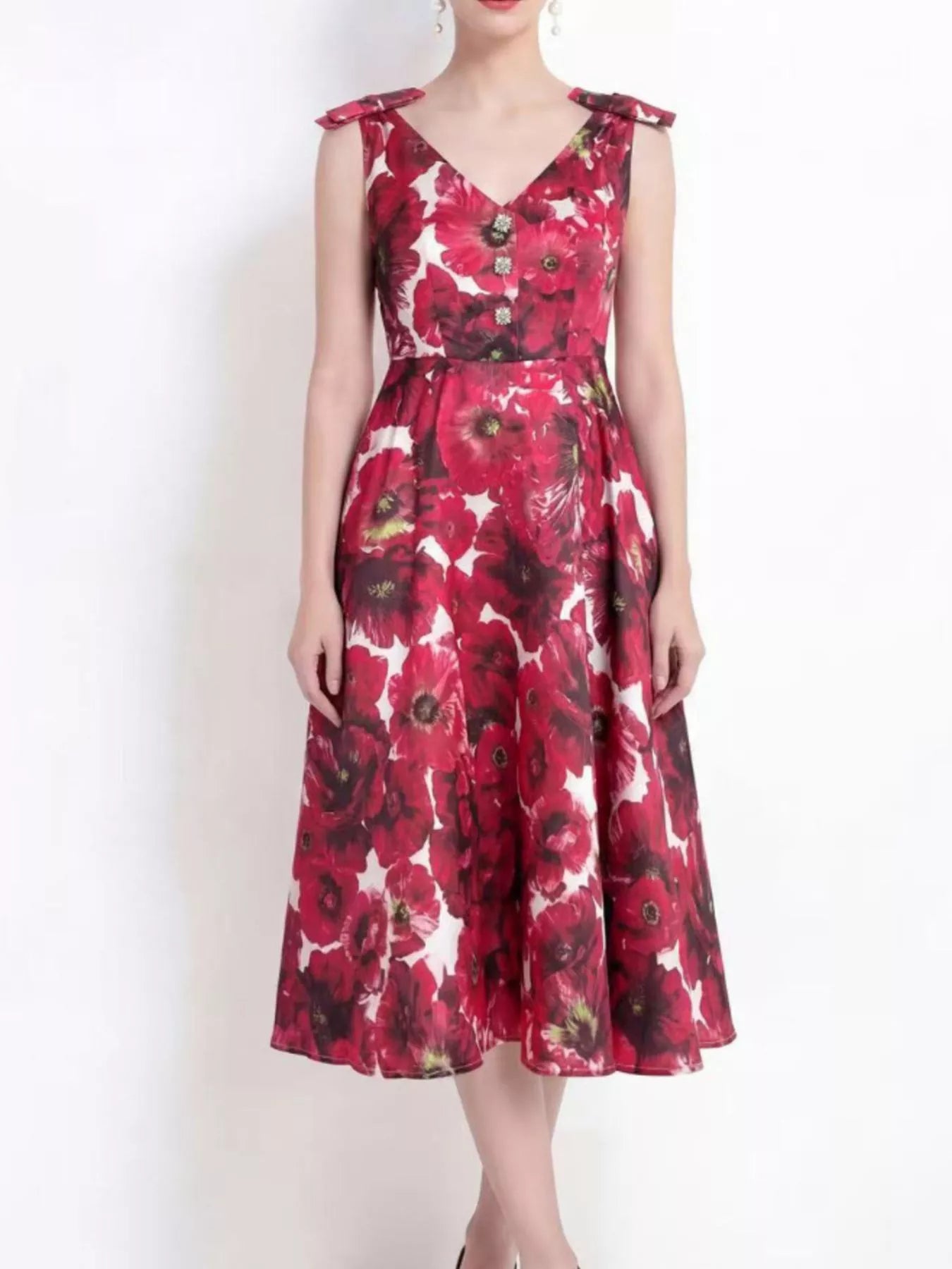 V-Neck Sleeveless Floral Print Midi Dress Secondary image
