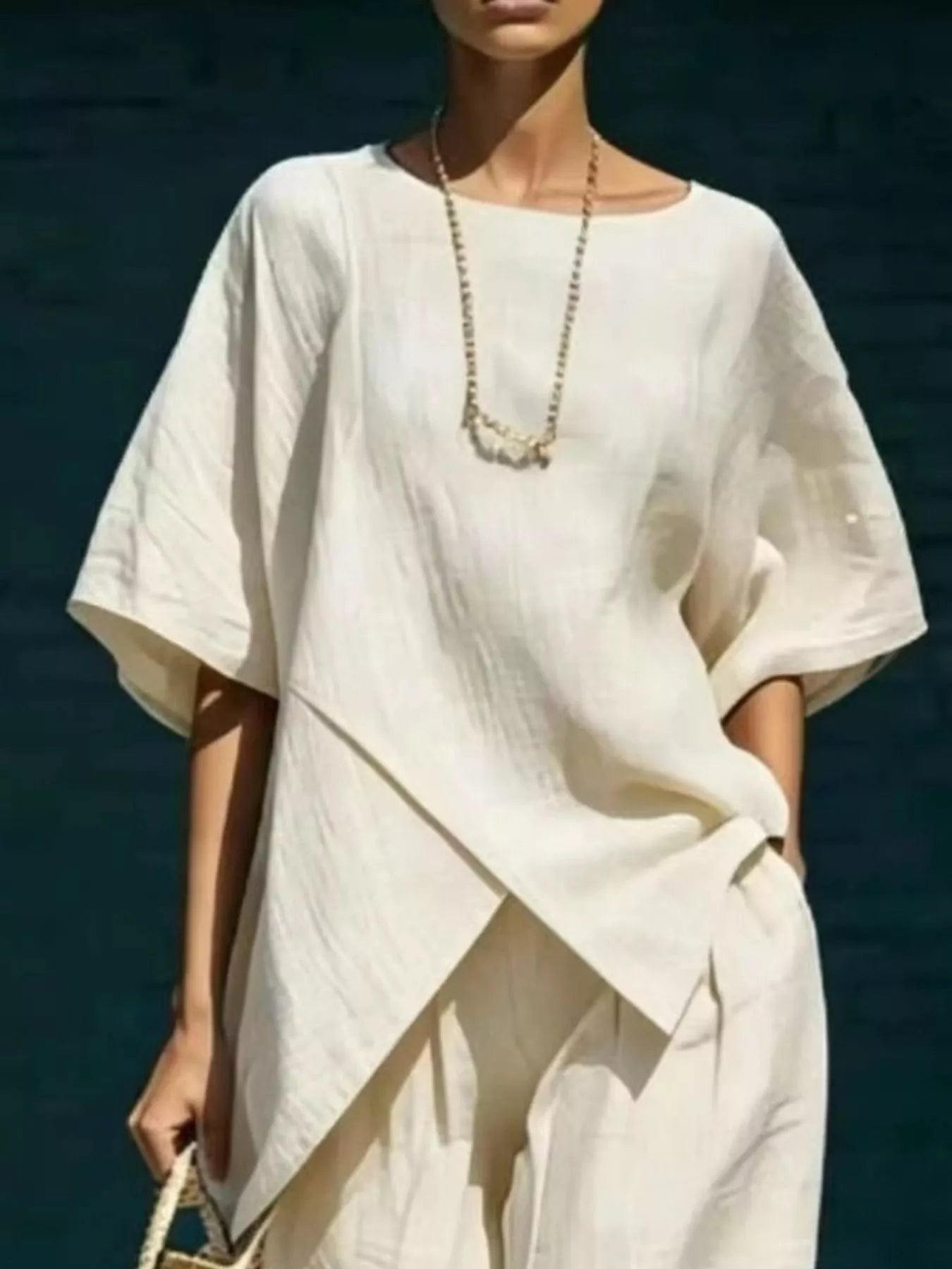 Full Size Asymmetric Top and Wide-Leg Pants Set Plus Size Secondary image