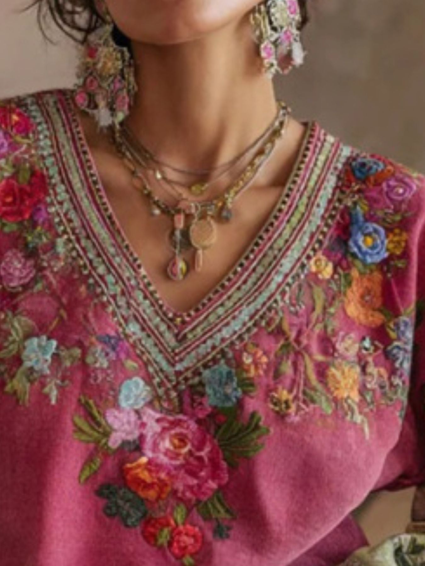 Full Size Floral V-Neck Blouse Plus Size Secondary image