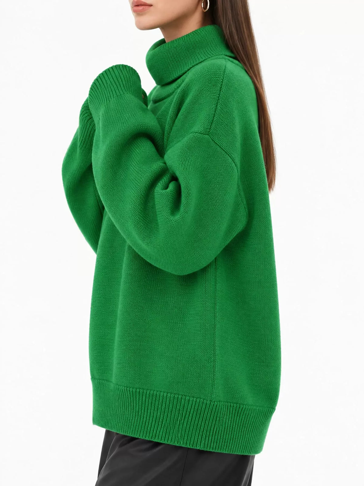 Women's Oversized Ribbed Turtleneck Sweater – Dropped Shoulder Relaxed Fit - photo 16