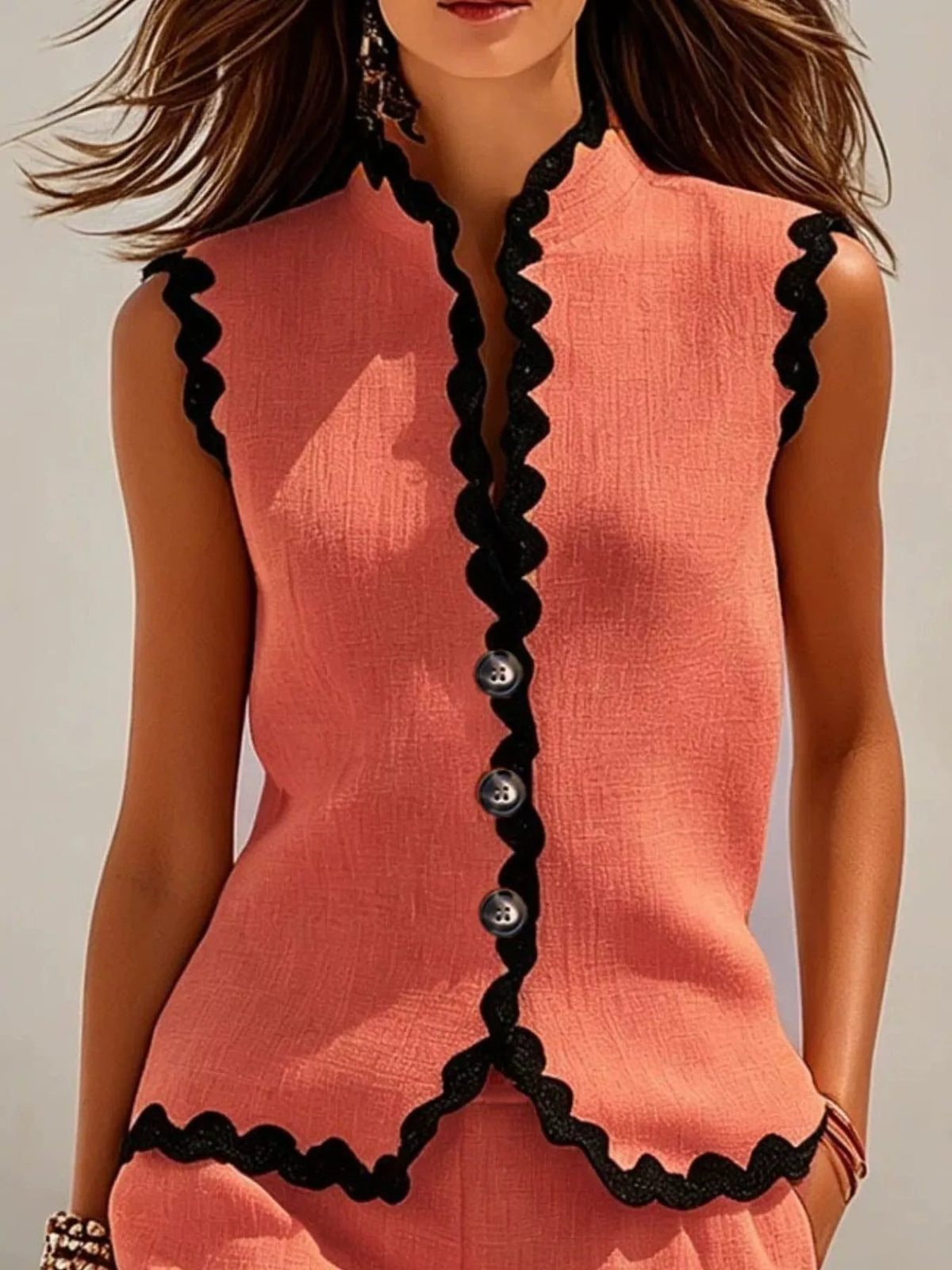 Full Size Scalloped Trim Sleeveless Vest and Shorts Two-Piece Set Plus Size - photo 8