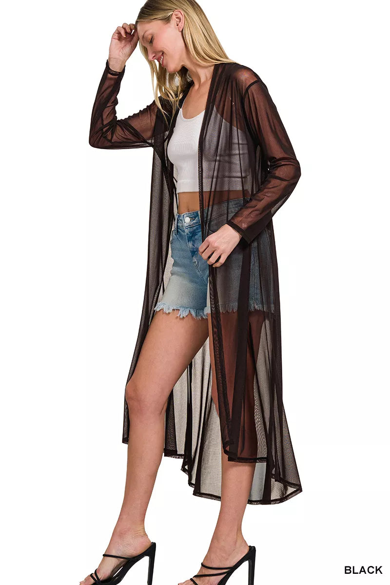 Zenana Mesh Open Front Cardigan Secondary image