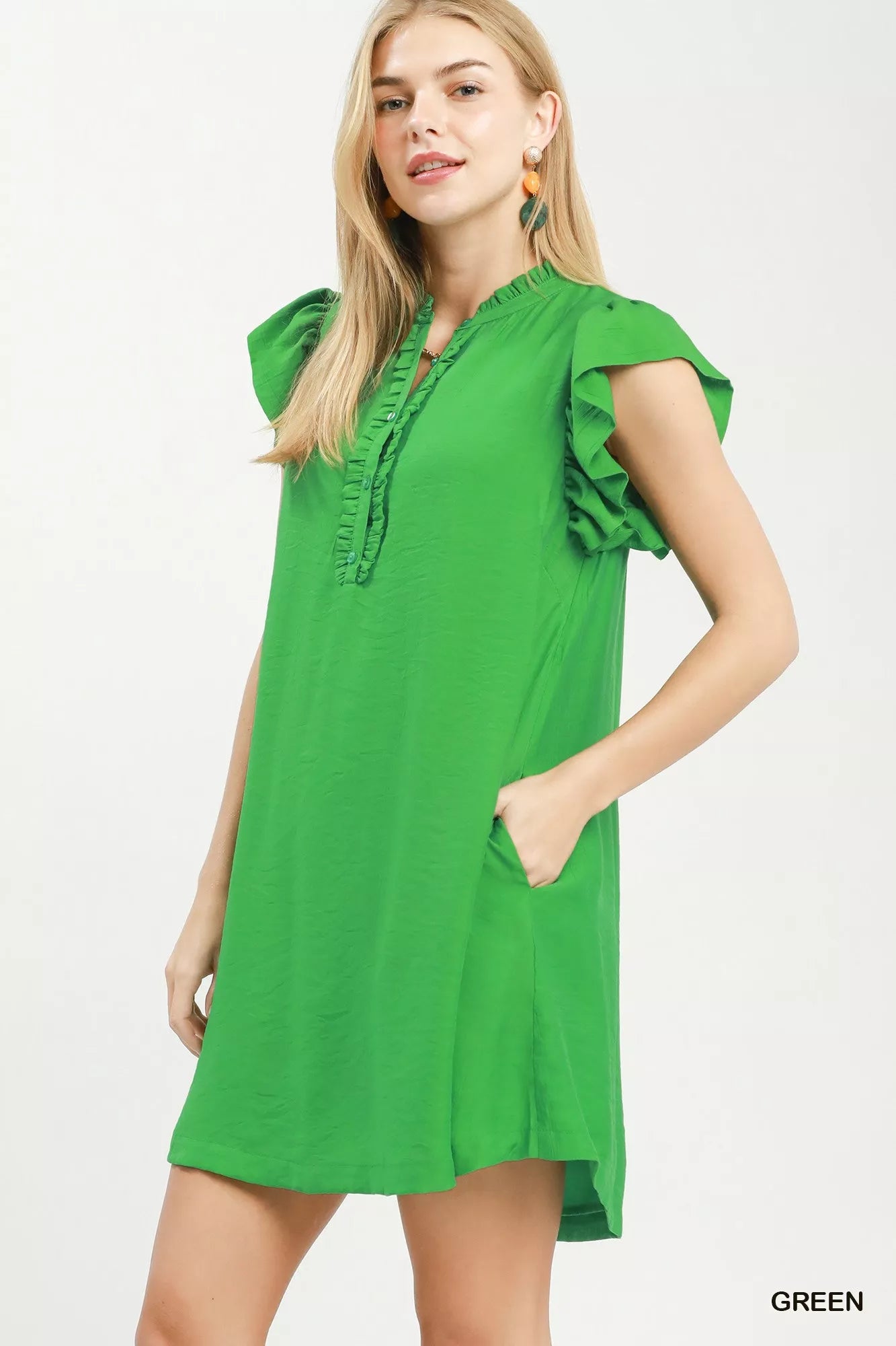 Umgee Ruffle Sleeve Henley Shift Dress Secondary image