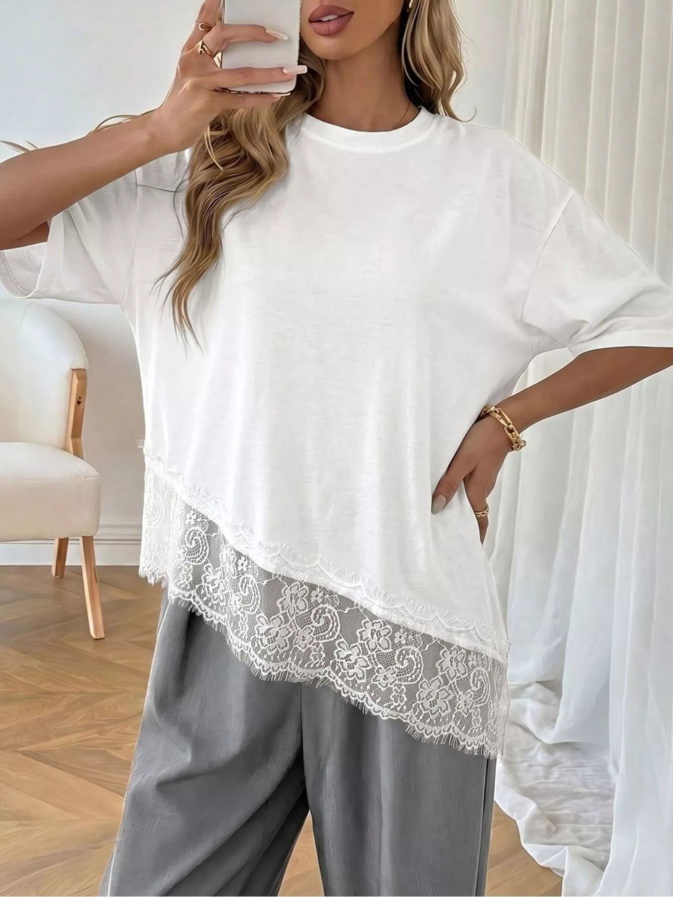Lace Detail Half Sleeve T-Shirt Secondary image