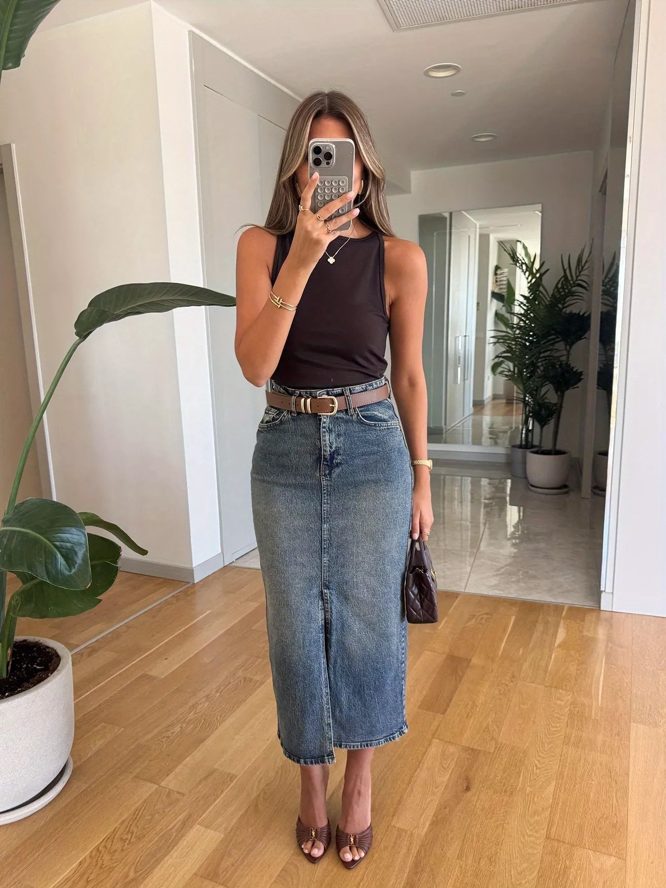 Slit Front Denim Skirt Secondary image