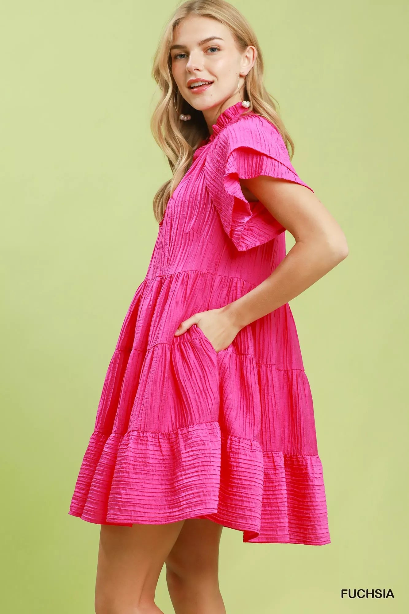 Umgee Tiered Ruffle Sleeve Textured Mini Dress Secondary image