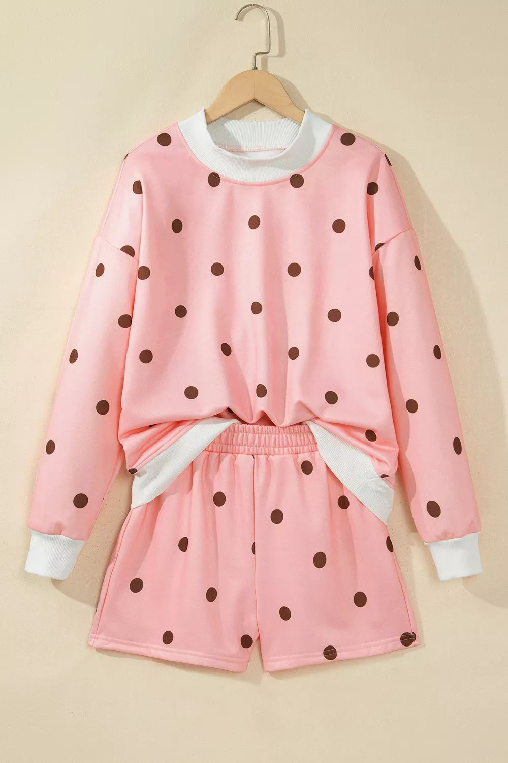 Polka Dot Long Sleeve Sweatshirt and Shorts Lounge Set - photo 3