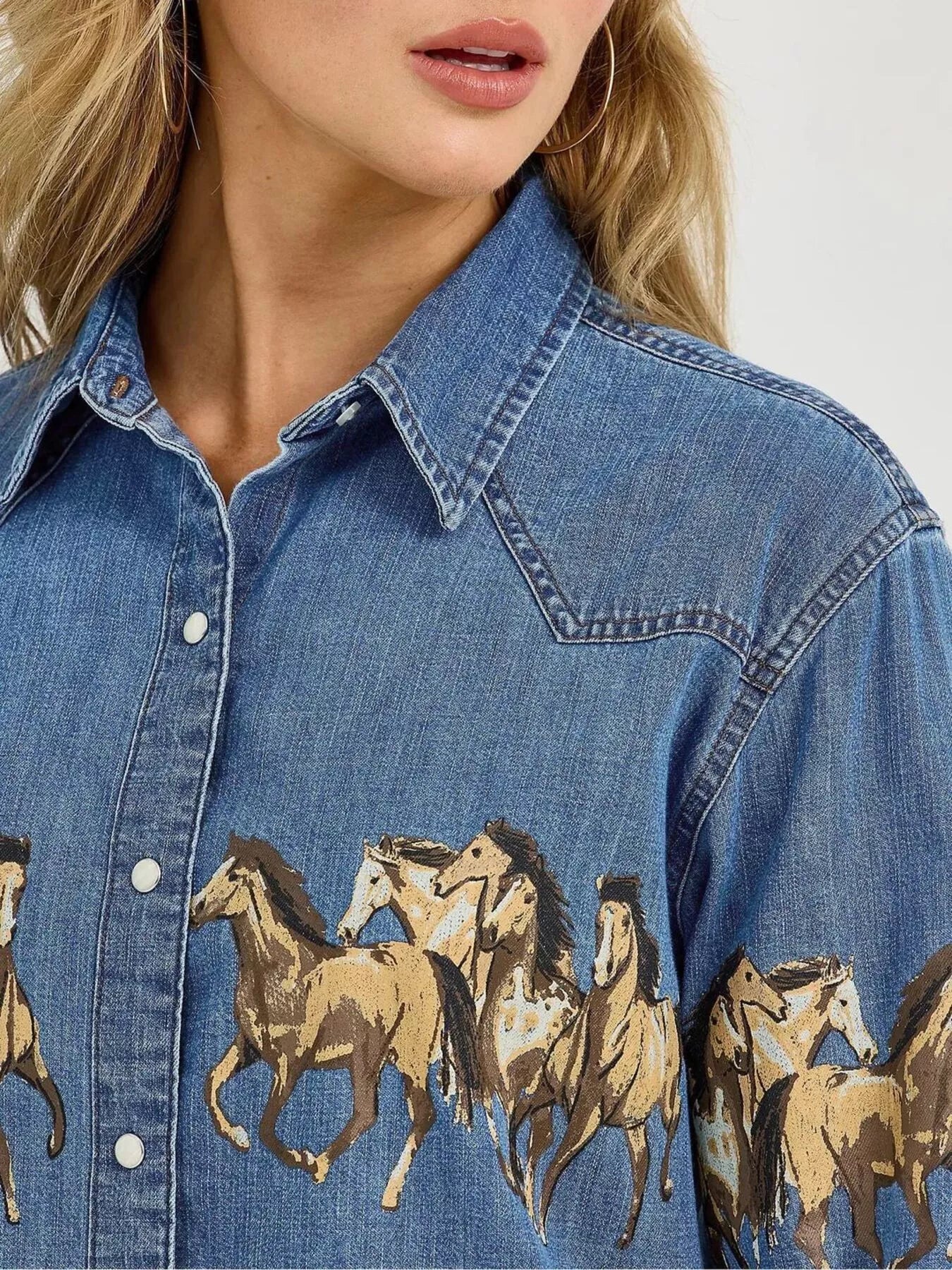 Horse Print Long Sleeve Denim Shirt Secondary image