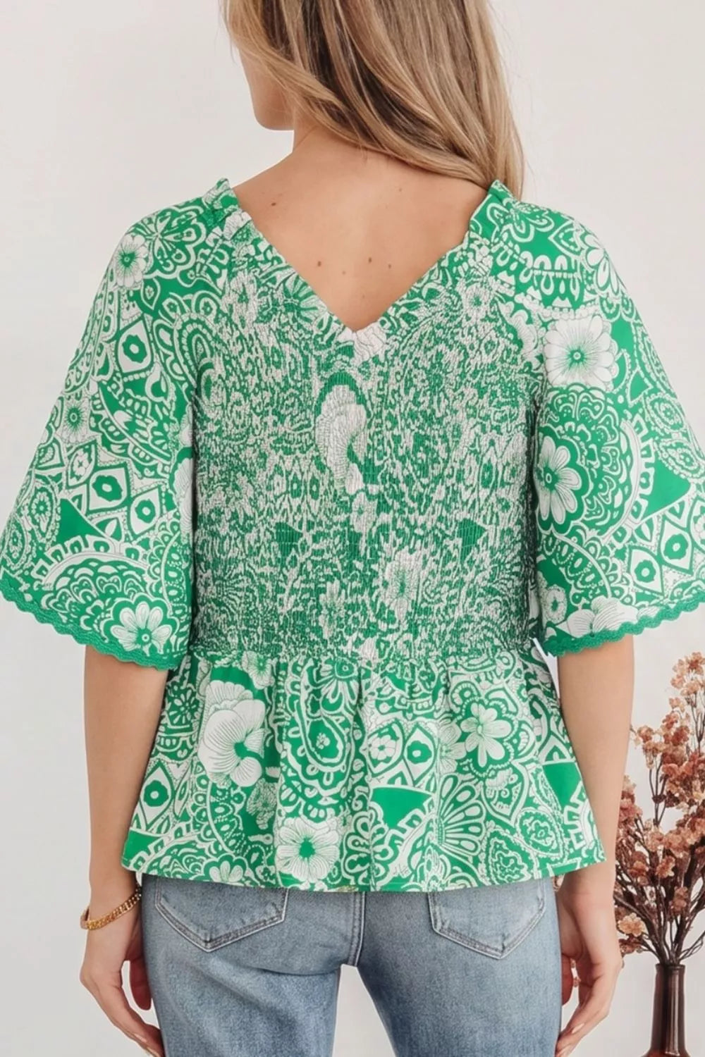 Flirty Floral Smocked V Neck Blouse Secondary image