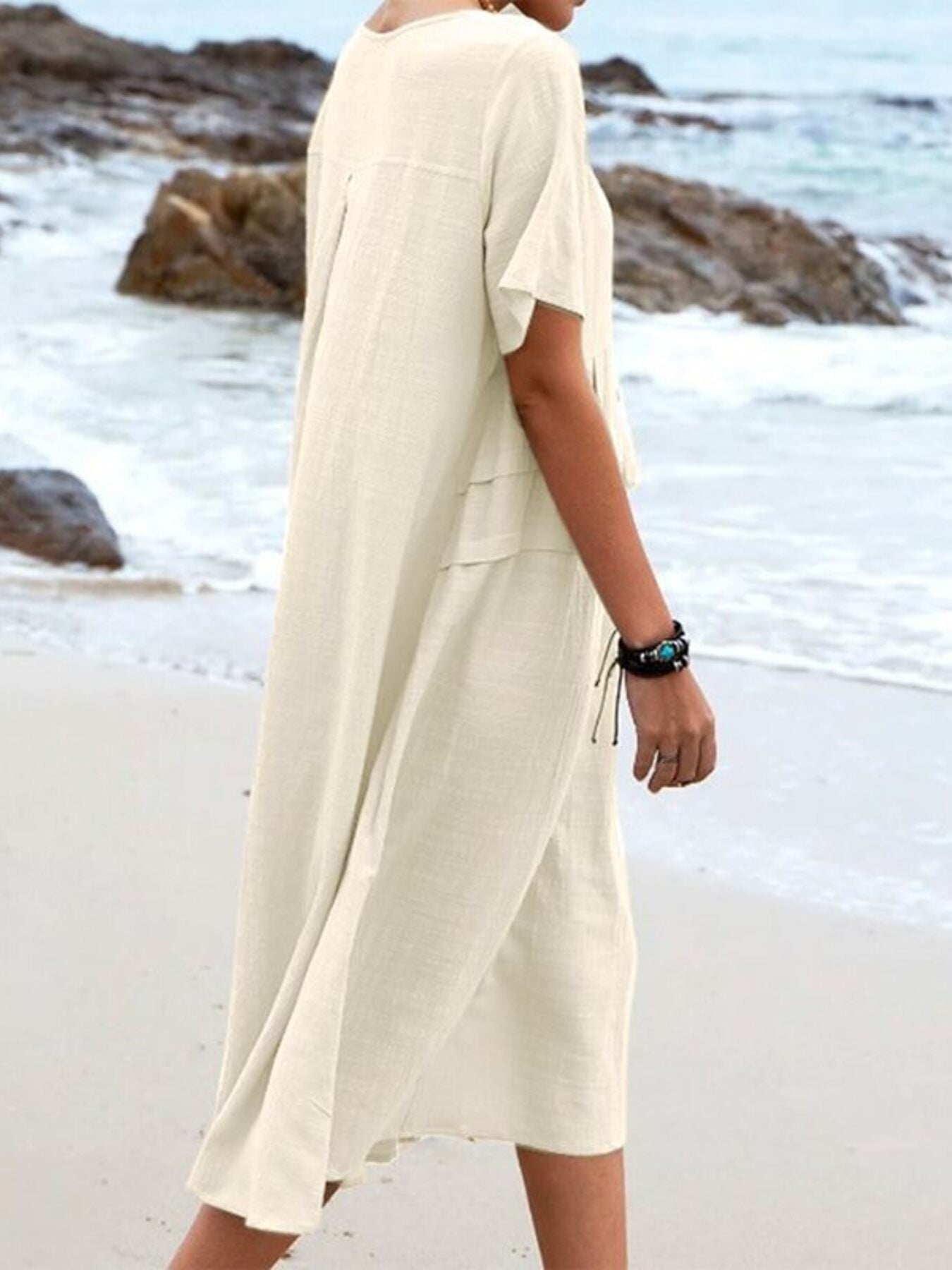 Full Size Casual Linen Blend Midi Dress Plus Size Secondary image
