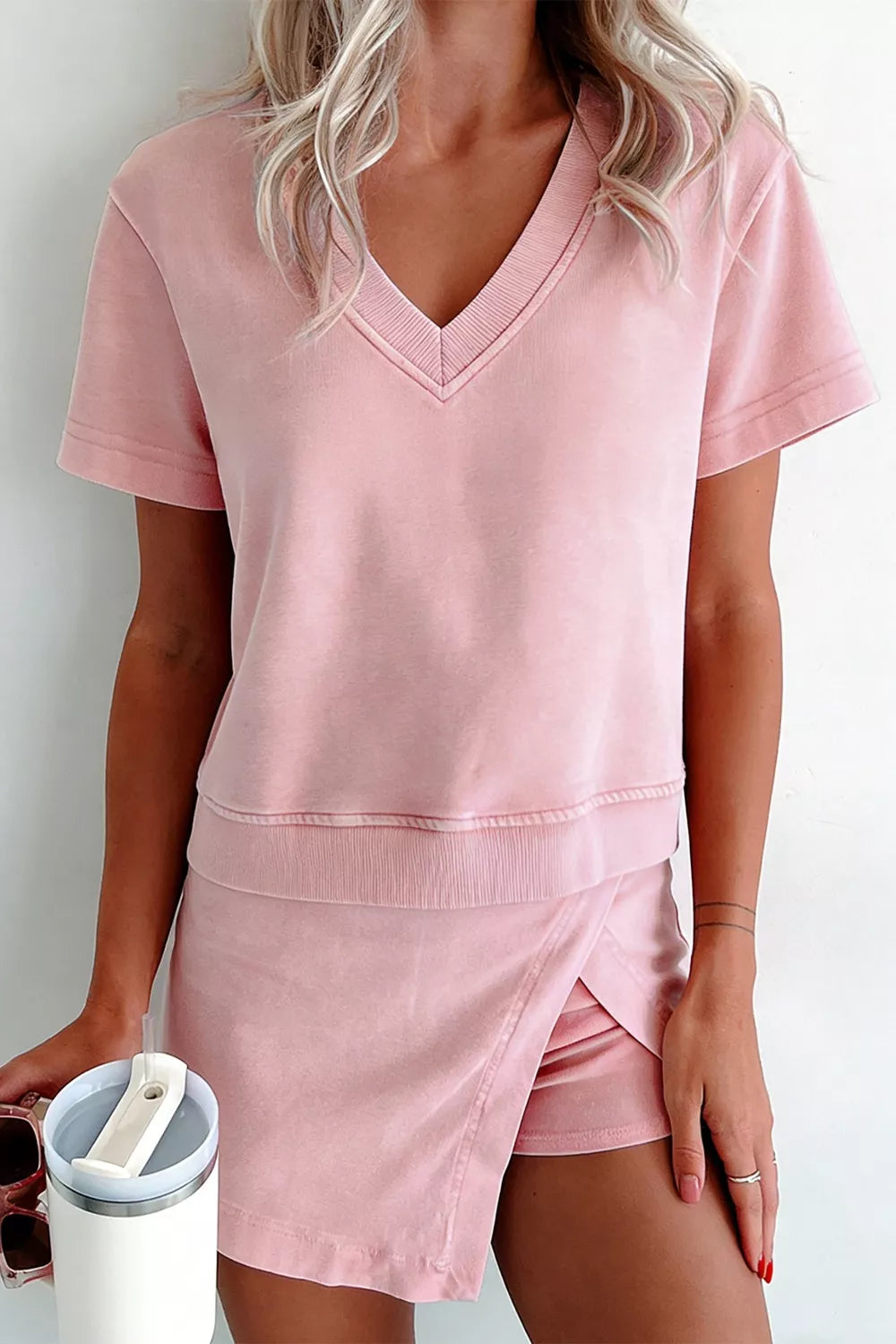 Casual V-Neck Top and Wrap Skort Set Secondary image