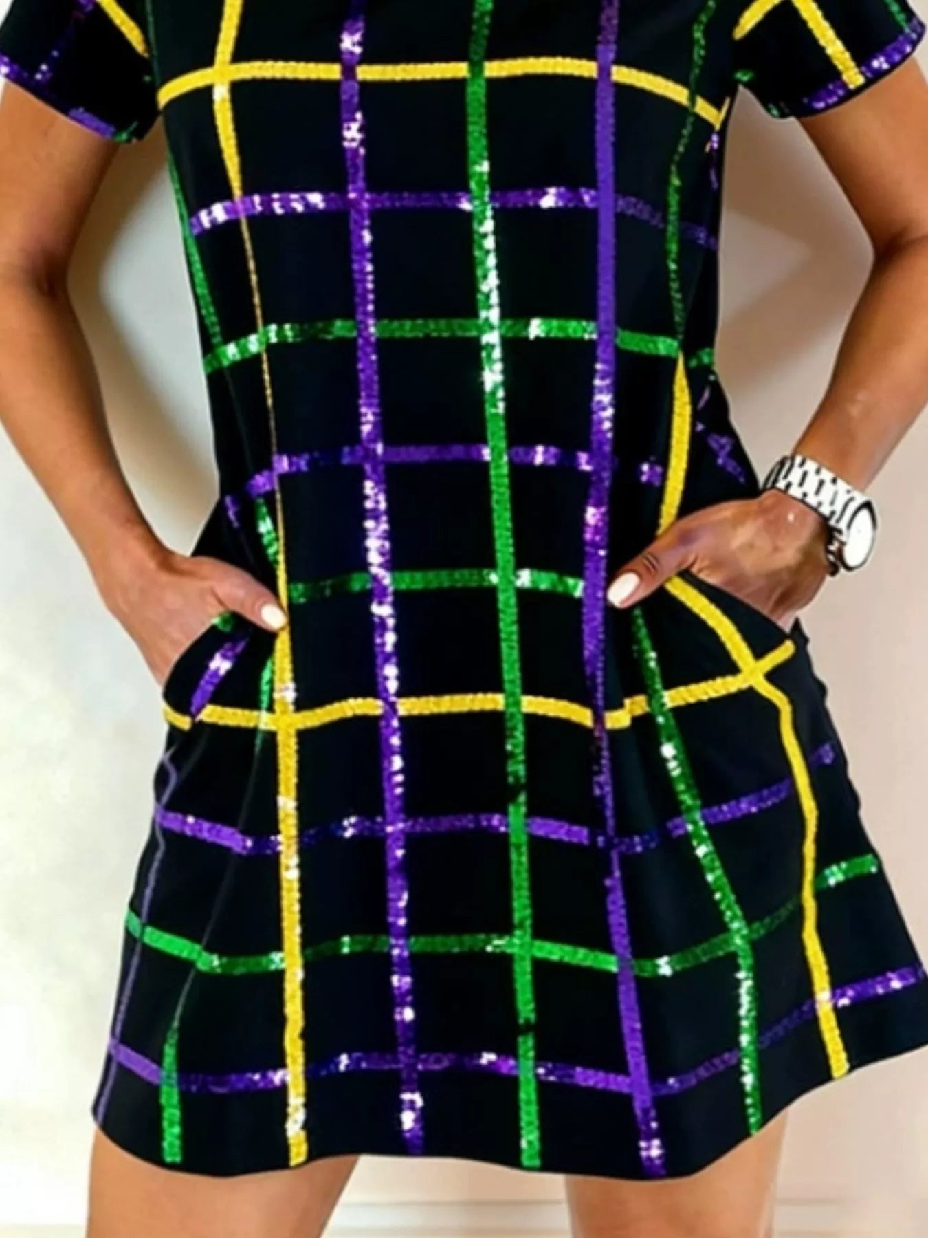 Full Size Plaid Short Sleeve Mini Dress Plus Size Secondary image