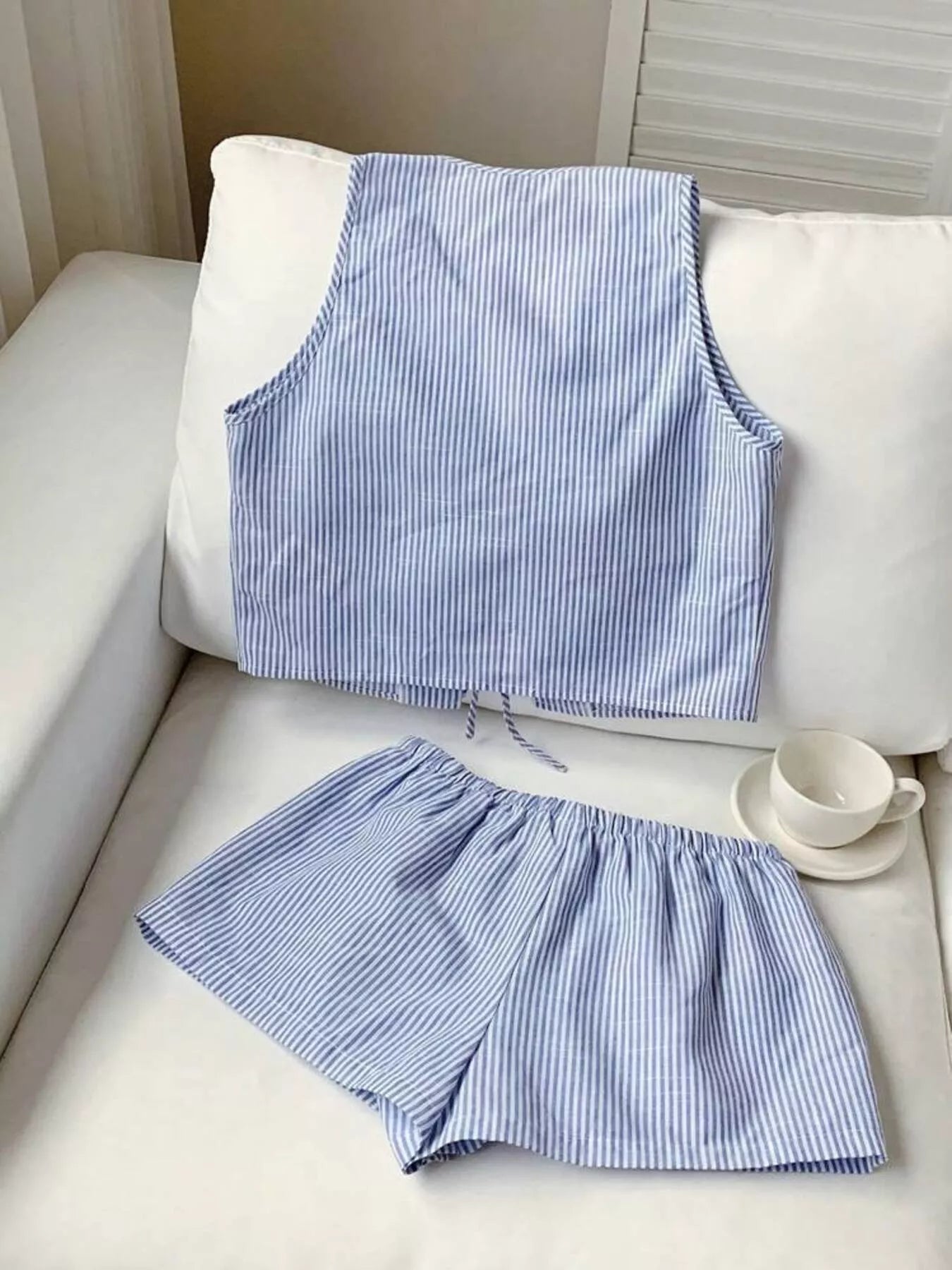 Striped Tie-Front Vest and Shorts Set Secondary image