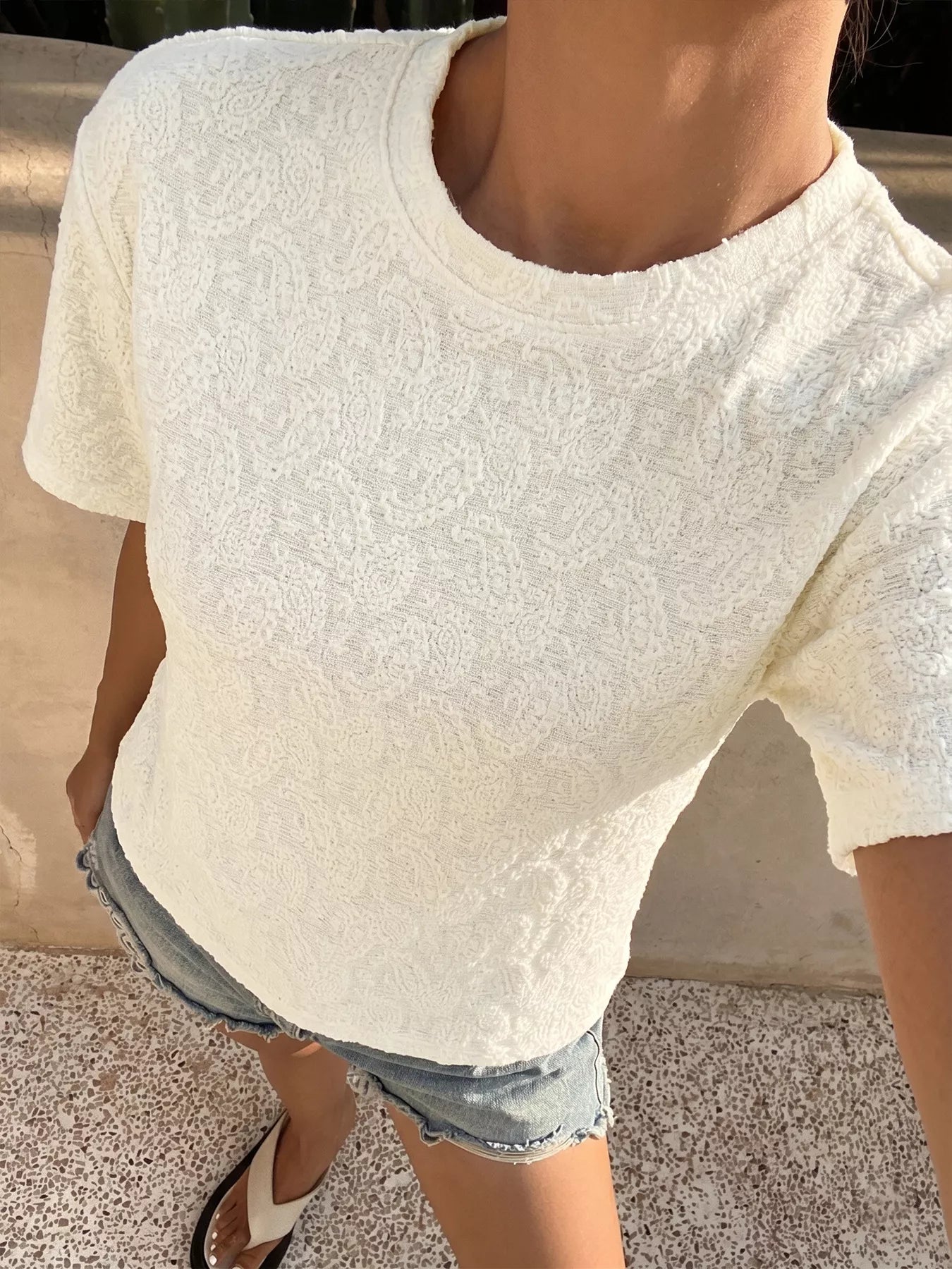 Textured Paisley Pattern Casual T-Shirt Secondary image
