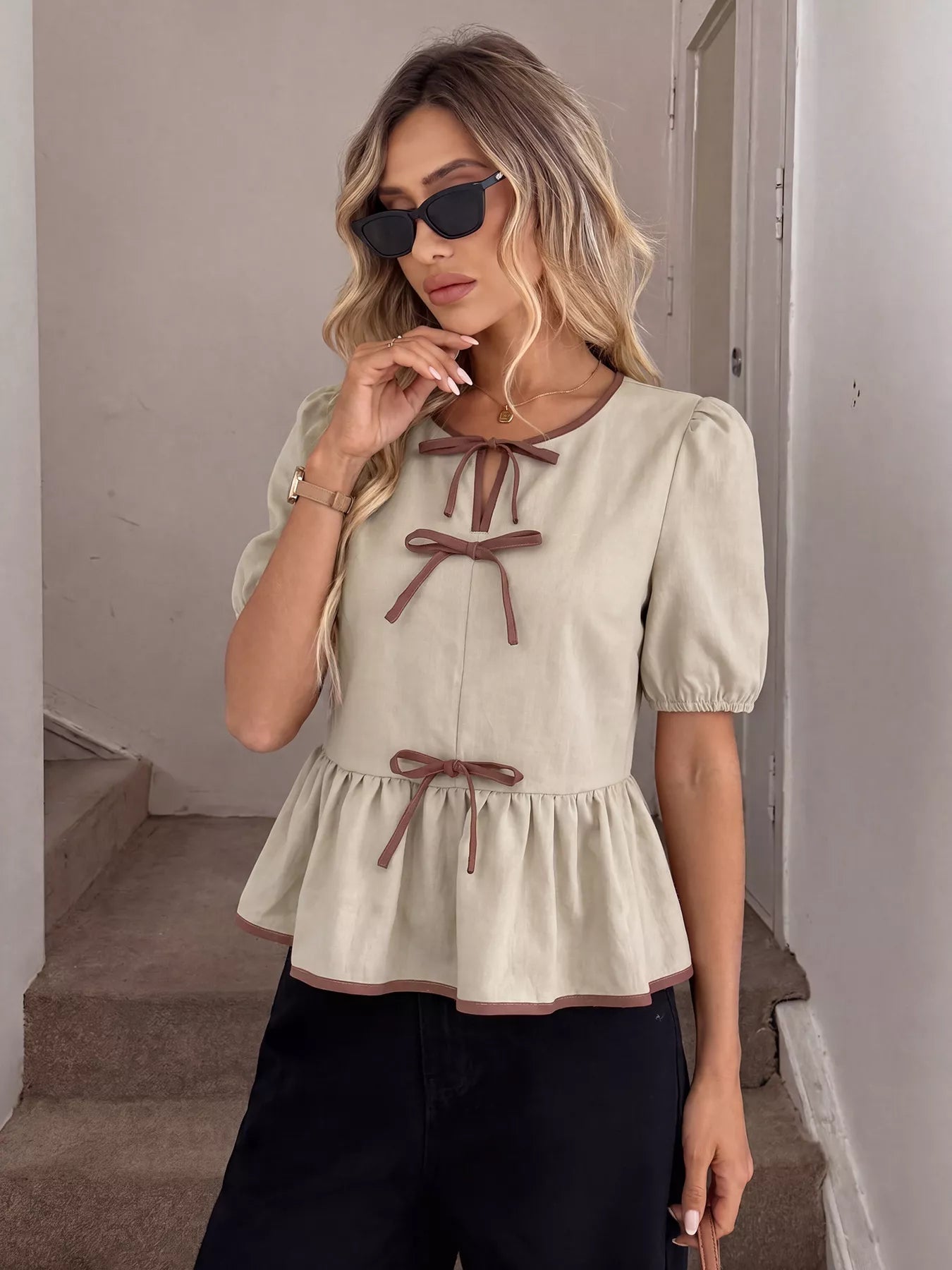 Bow Front Ruffle Hem Blouse Secondary image