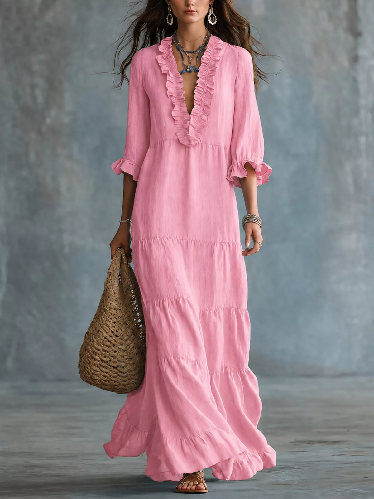 Ruffled V-Neck Tiered Maxi Dress - photo 9