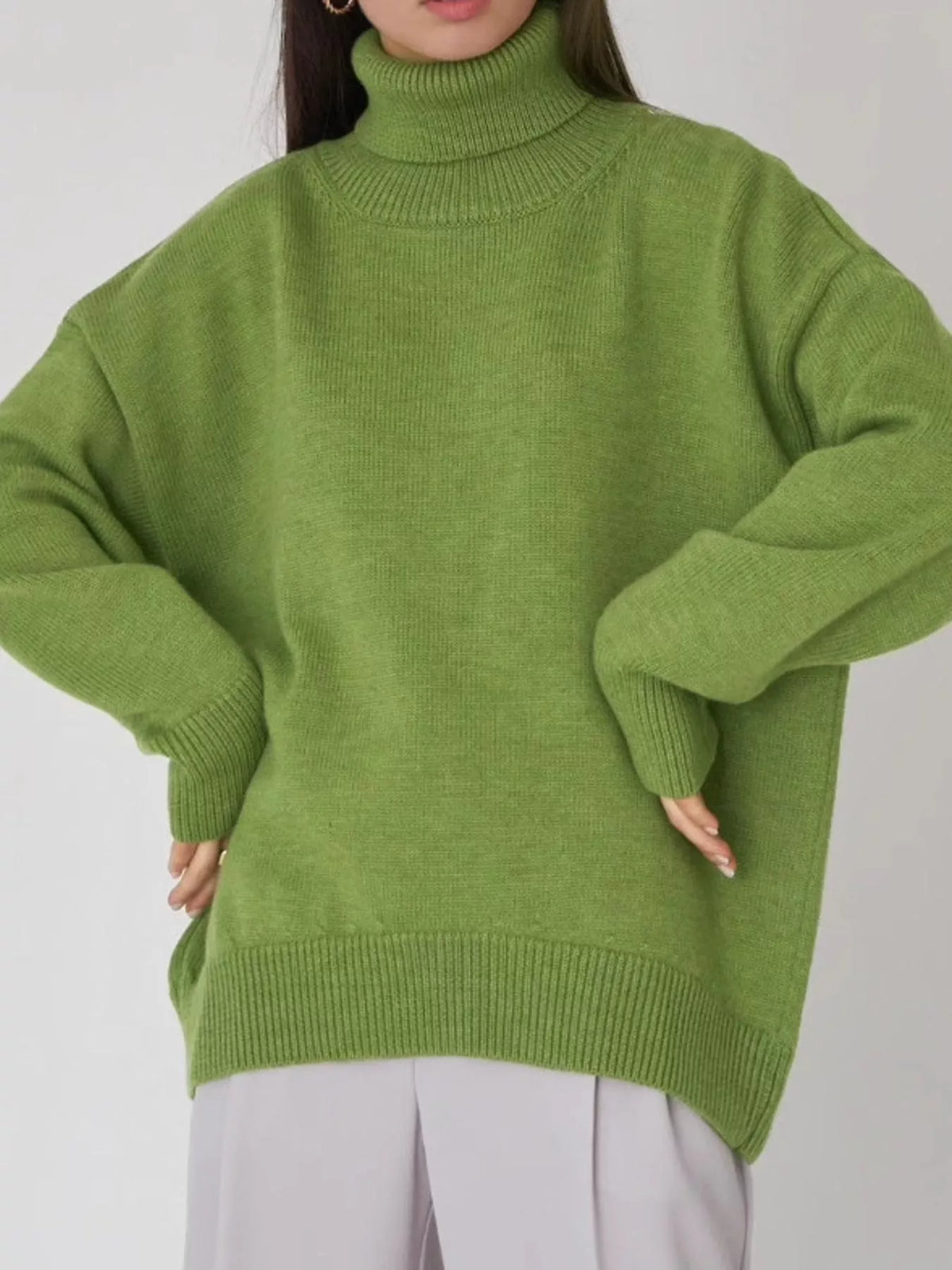Women's Oversized Ribbed Turtleneck Sweater – Dropped Shoulder Relaxed Fit - photo 44
