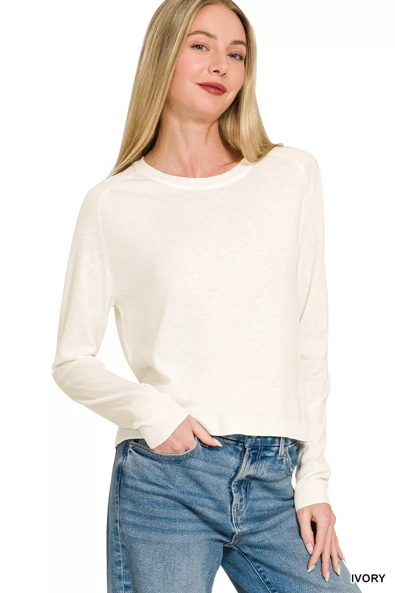 Zenana Lightweight Wool Blend Round Neck Sweater Secondary image