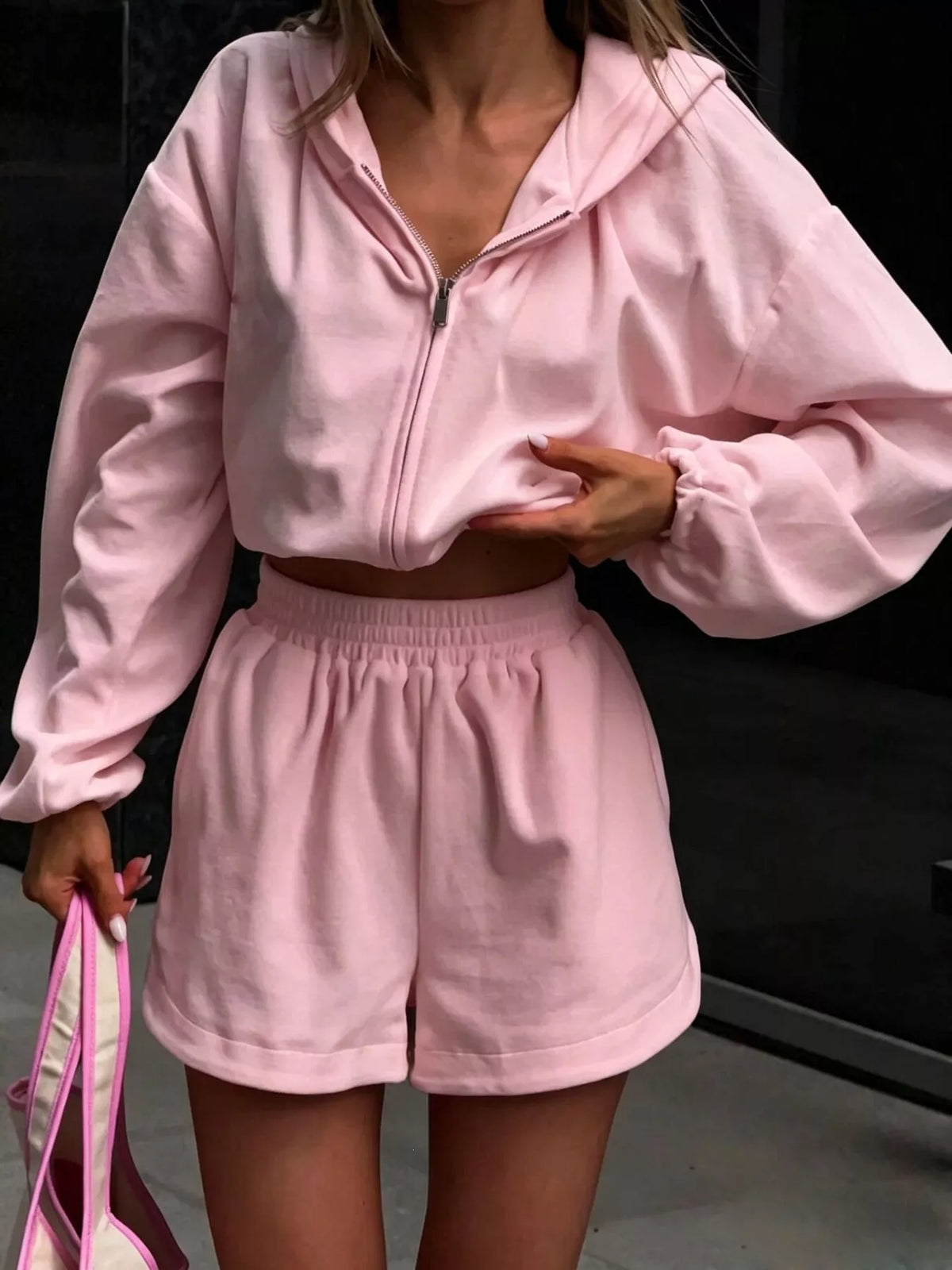 Zip Up Crop Hoodie and Shorts Set - photo 4