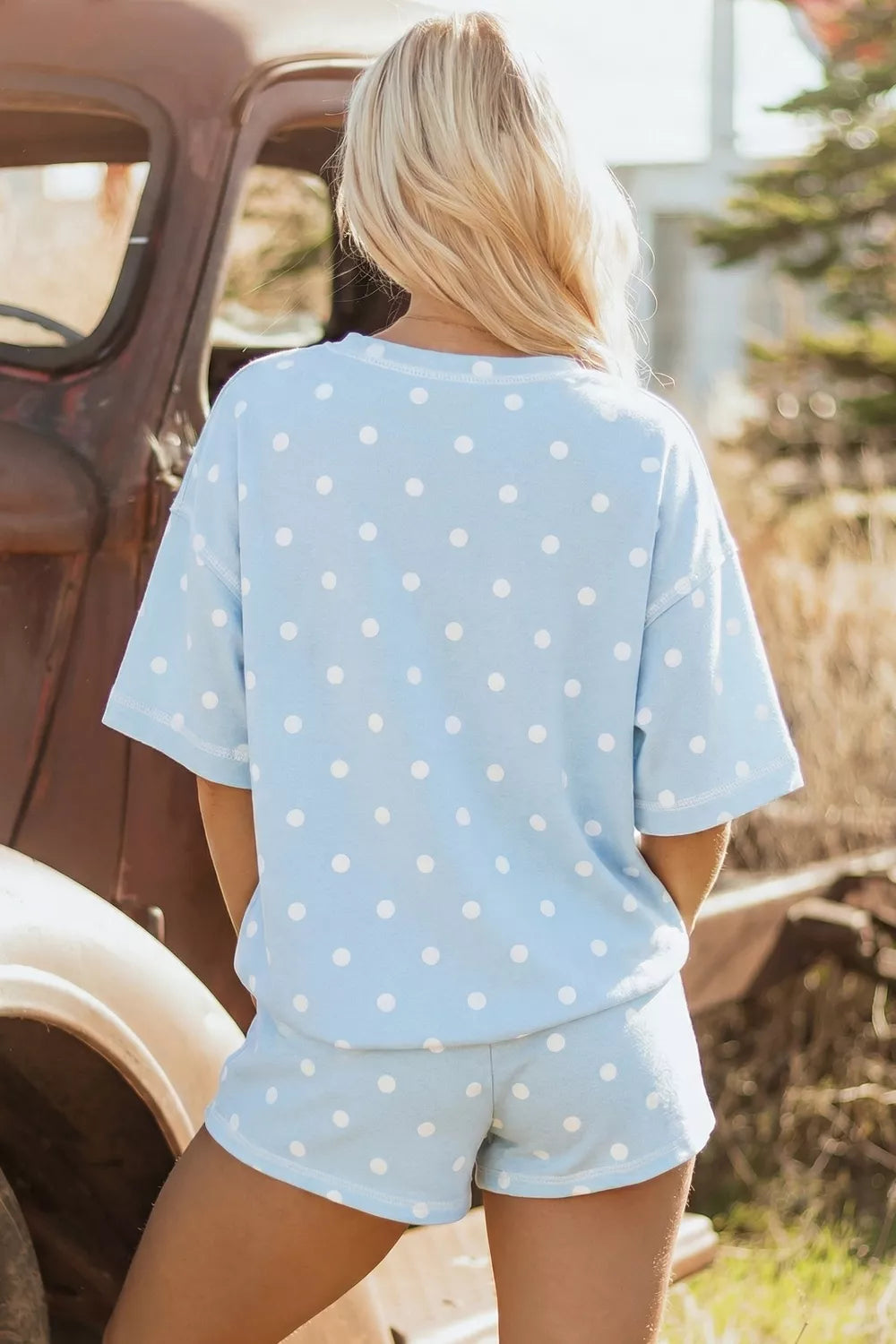 Polka Dot Round Neck Top and Shorts Set Secondary image