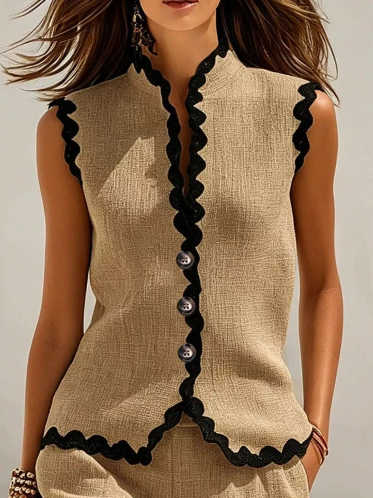 Full Size Scalloped Trim Sleeveless Vest and Shorts Two-Piece Set Plus Size - photo 4