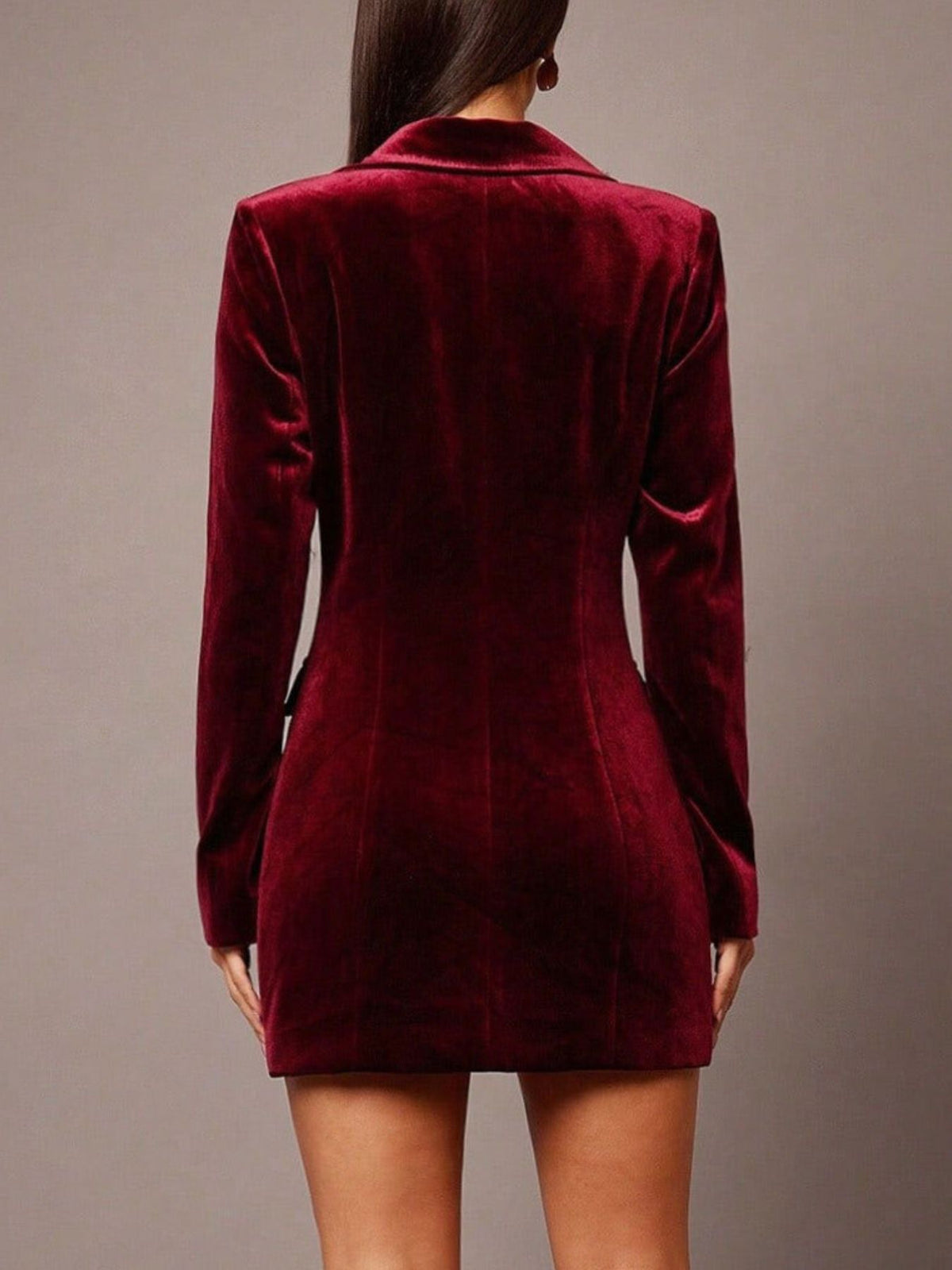 Velvet Double-Breasted Blazer Dress – Wine Red / Dark Green - photo 6