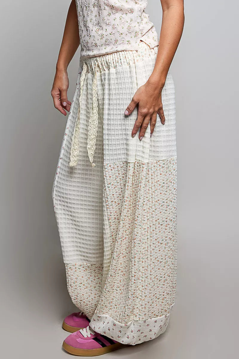 POL Patchwork Mixed Knit Wide Leg Pants Secondary image