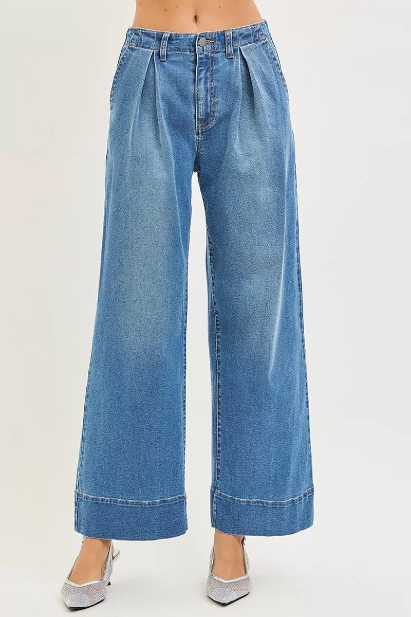 RISEN Slouchy Wide Leg Jeans With Pleats Secondary image