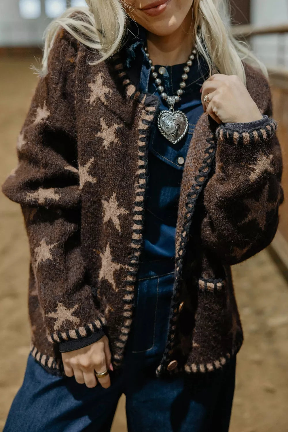 Stars Pattern Colorblock Long Sleeve Shift Cardigan Secondary image