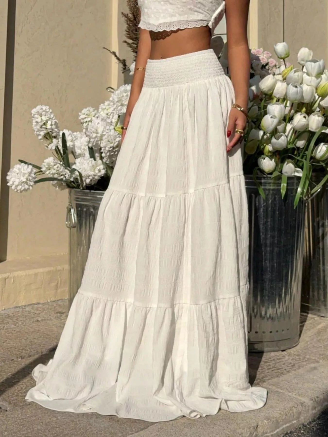Smocked Tiered Flowy Maxi Skirt Secondary image