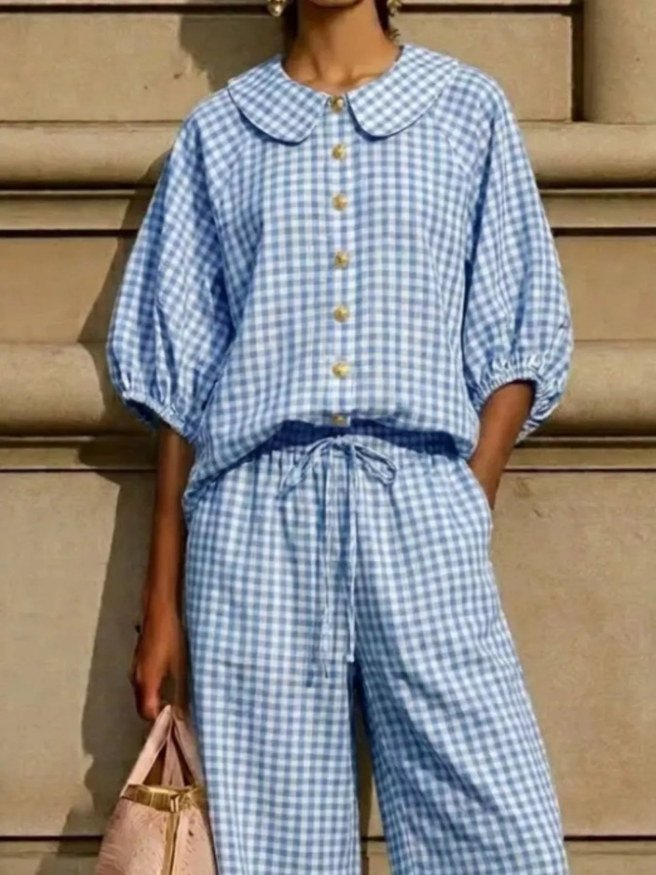 Full Size Plaid Button Up Shirt and Pants Set Plus Size Secondary image