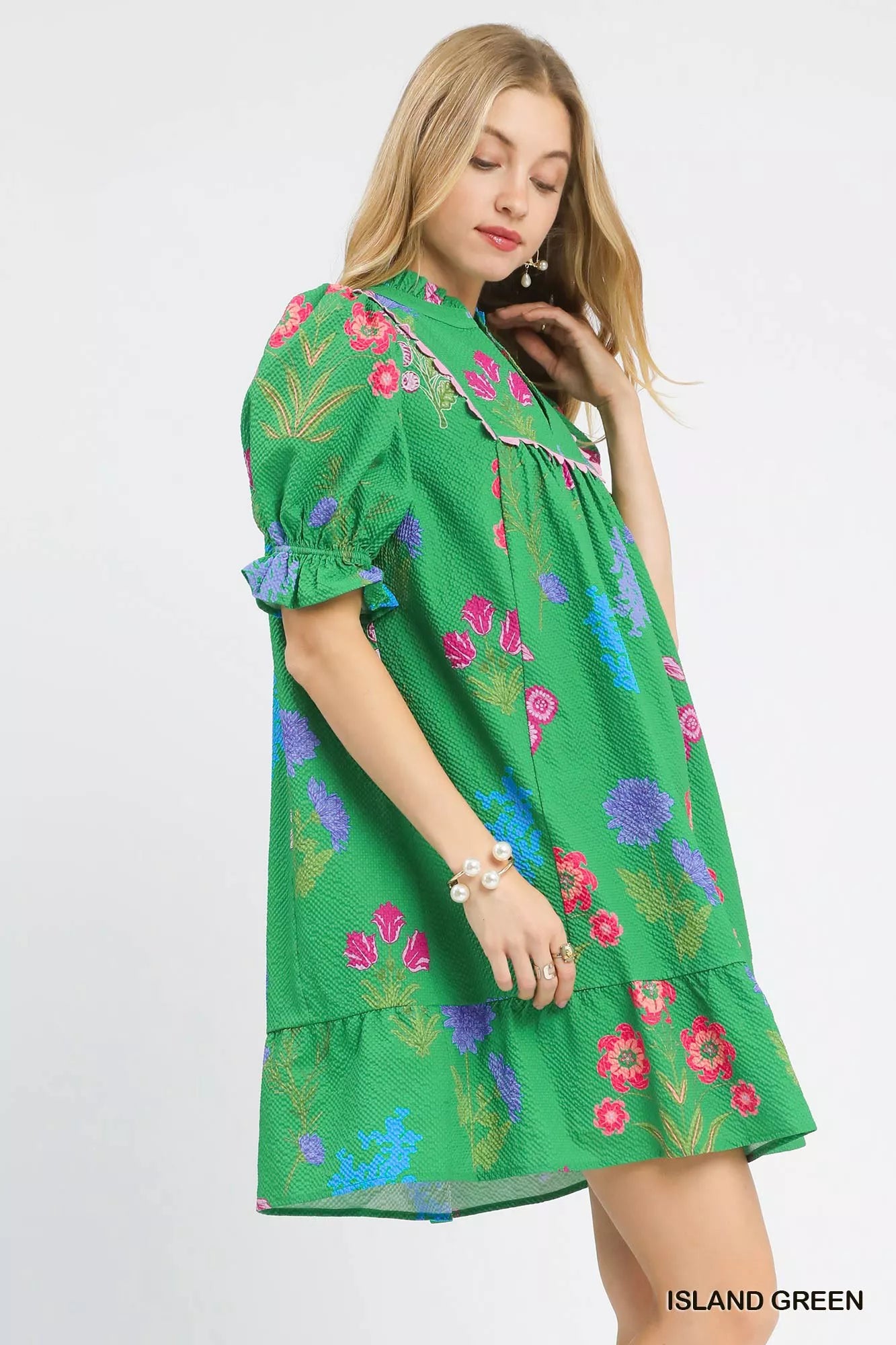 Umgee Multi Flower Print V-Neck Dress Secondary image