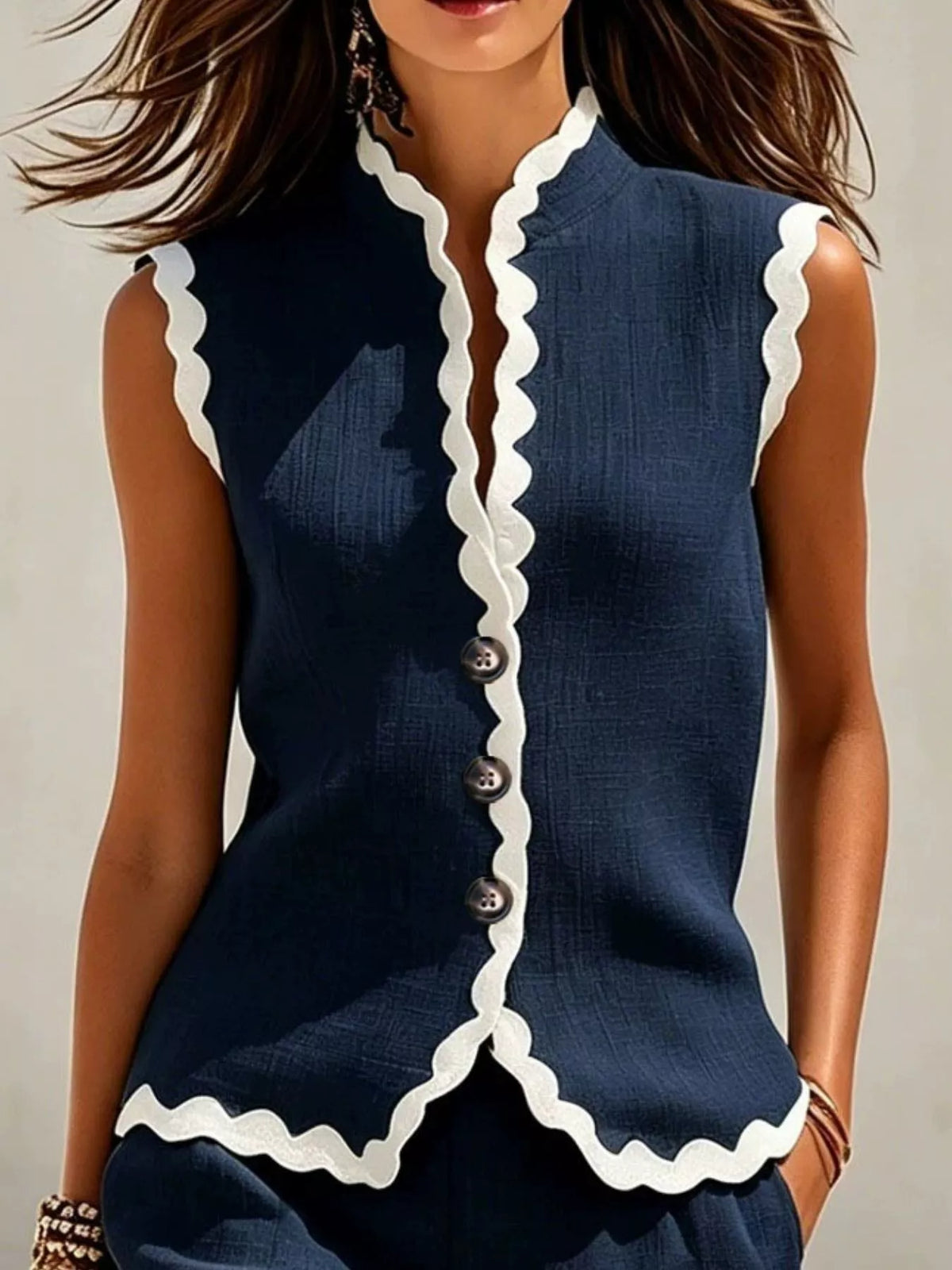 Full Size Scalloped Trim Sleeveless Vest and Shorts Two-Piece Set Plus Size - photo 6