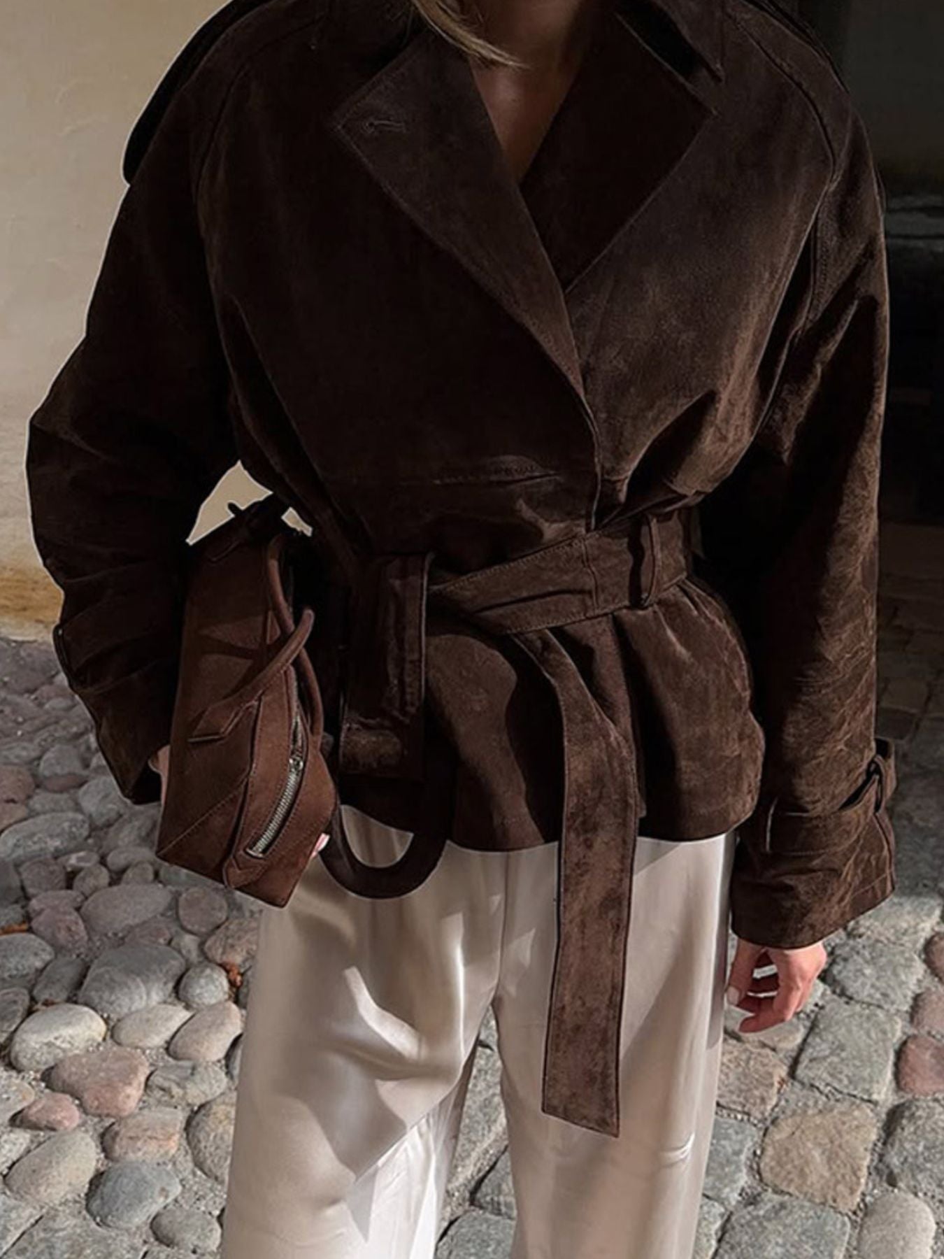Lapel Collar Tie Waist Outerwear Secondary image