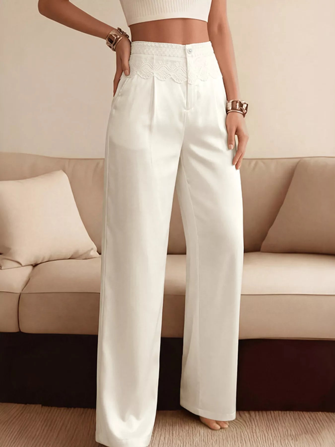 Lace Waist Wide Leg Pants Secondary image