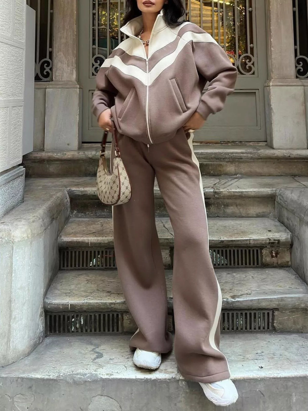 Color Block Zip-Up Outerwear and Pants Set - photo 6