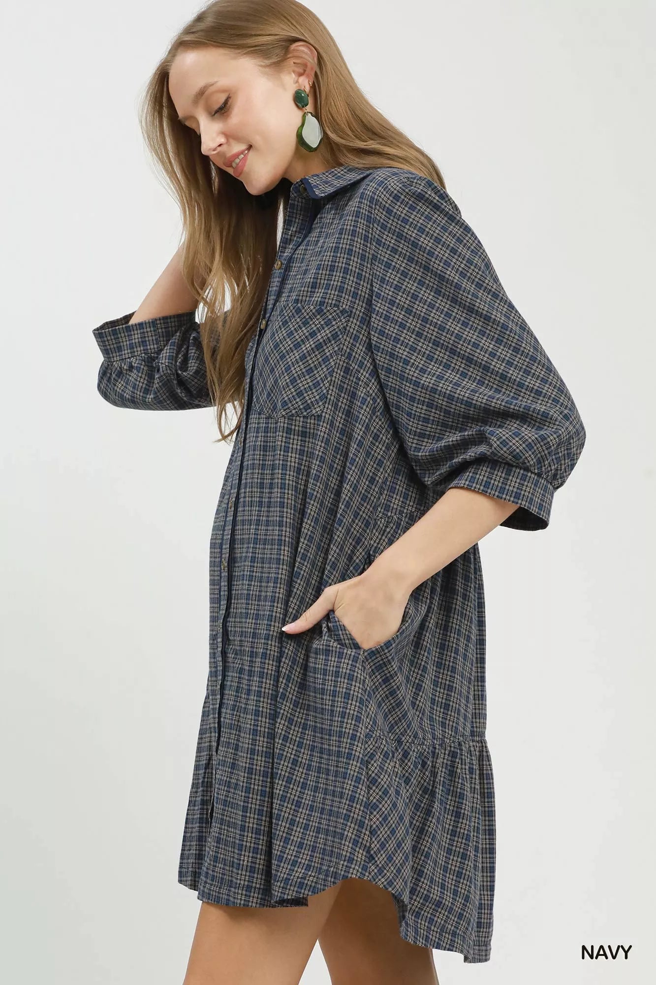 Umgee Plaid Button Down Oversized Shirt Dress Secondary image